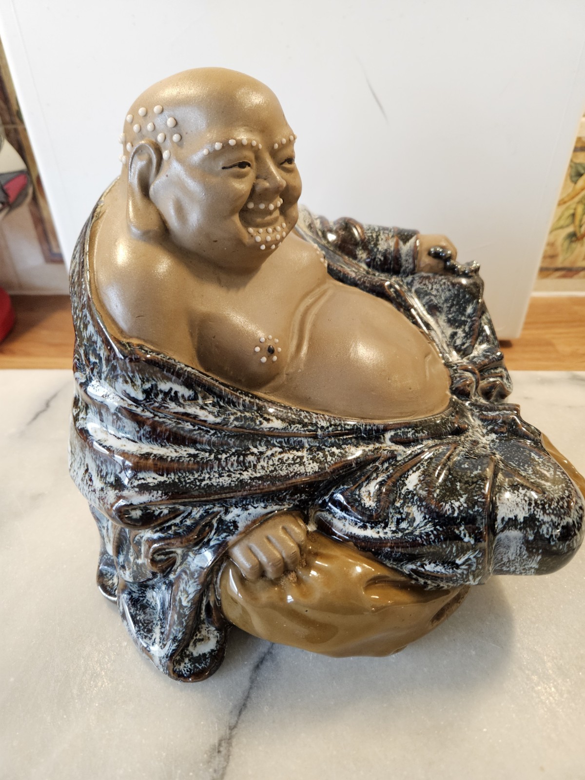 Chinese Happy Large Laughing Buddha Mudman Figurine H10″ X W10″ Wt 2kg Vgc