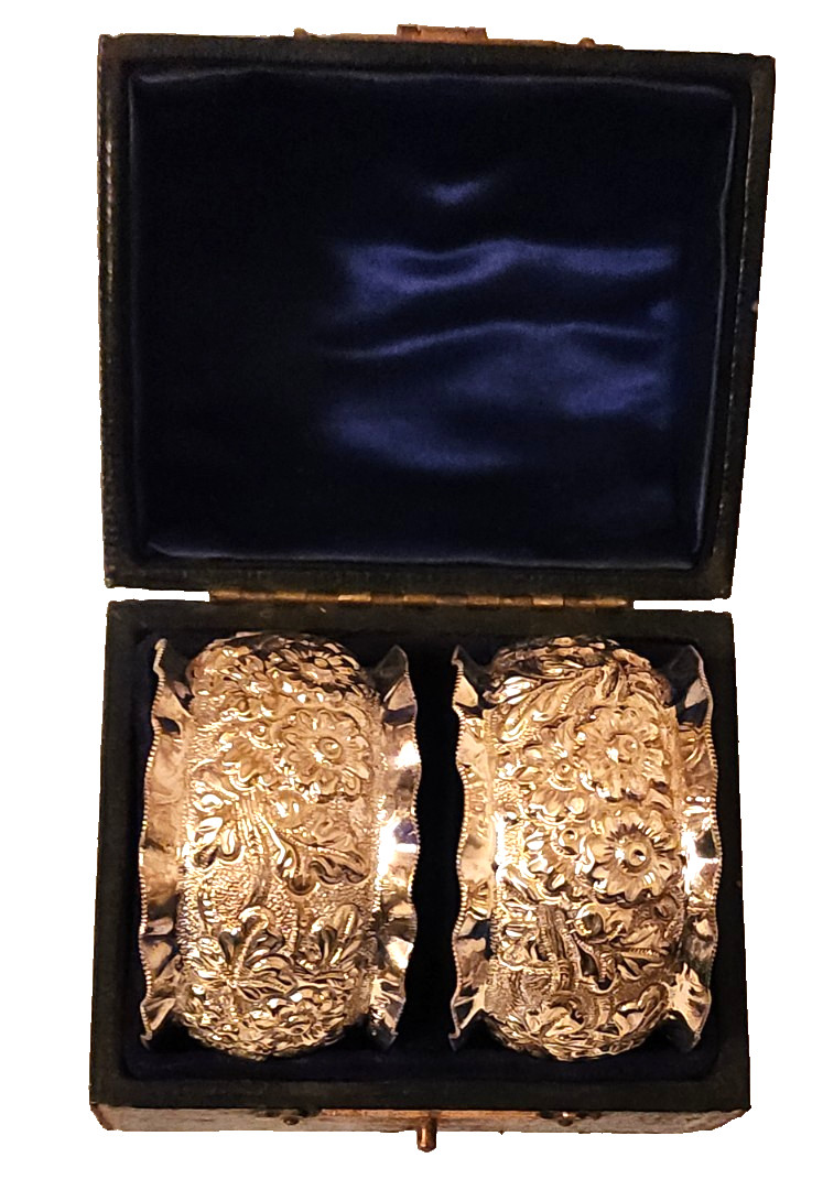 Antique Robert Pringle Sterling Silver Pair Of Napkin Rings Ornate Silver Rings