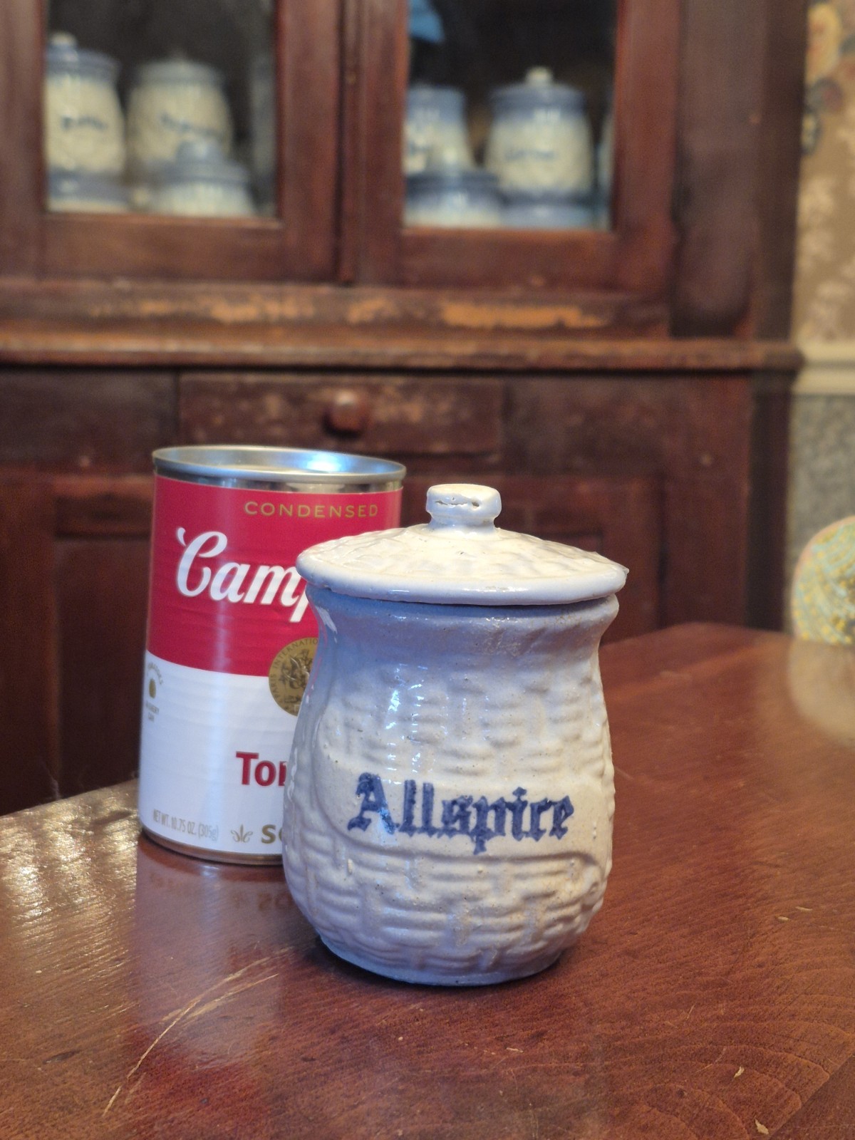 ALLSPICE Brush MCCOY Blue White Stoneware Basketweave Canister w/ Lid