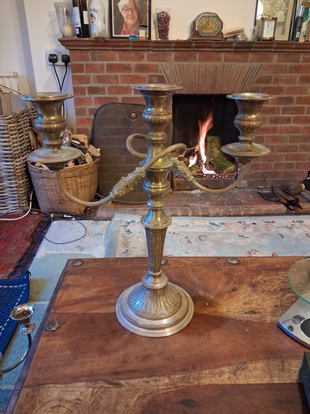 Large Vintage Heavy British Made Candelabra 15″ Tall, Twisted 3 Arm