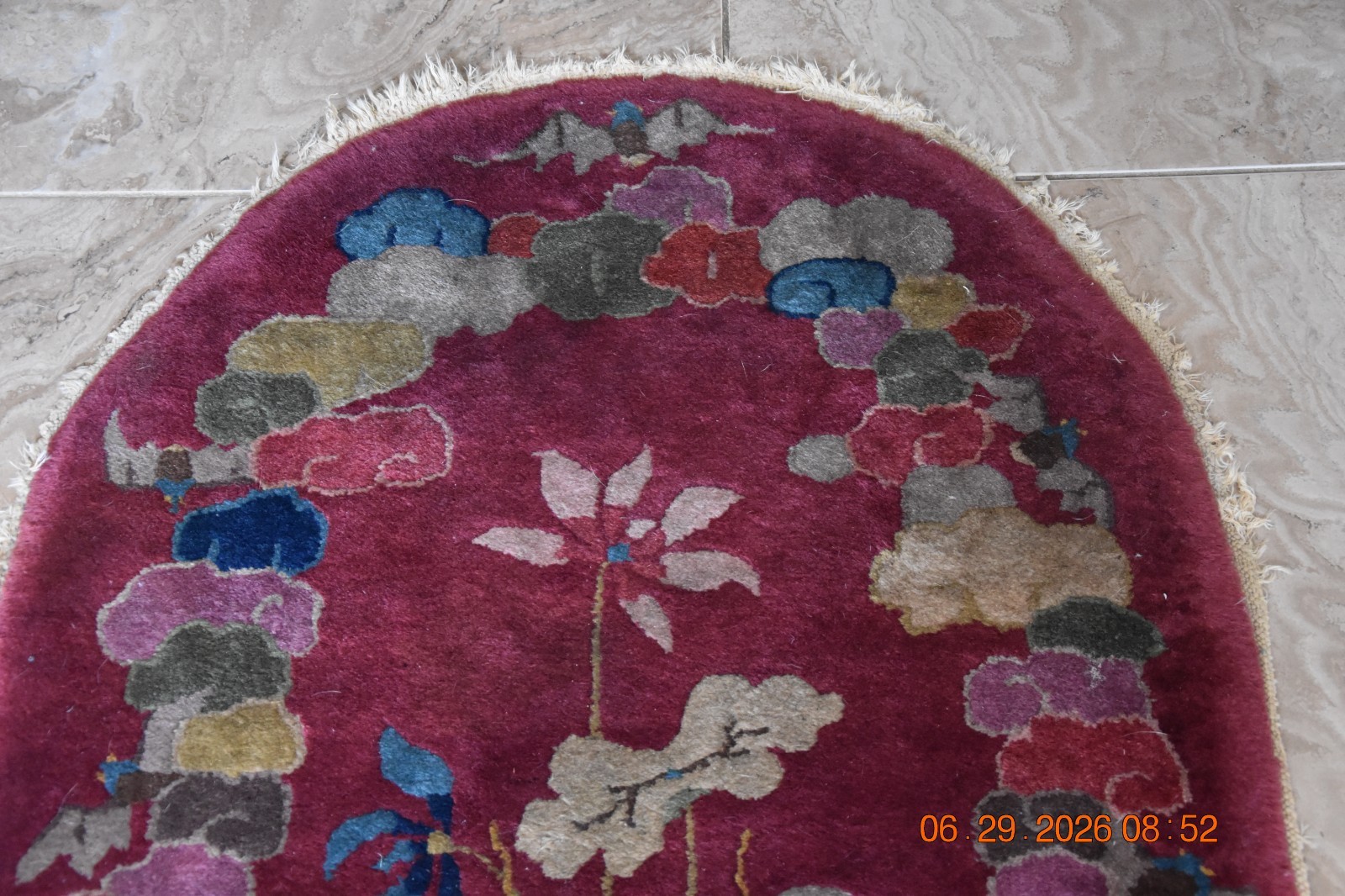 Antique 1920s Art Deco Chinese Dragon on Vase Knotted Floral Wool 26″ x 48″ Rug