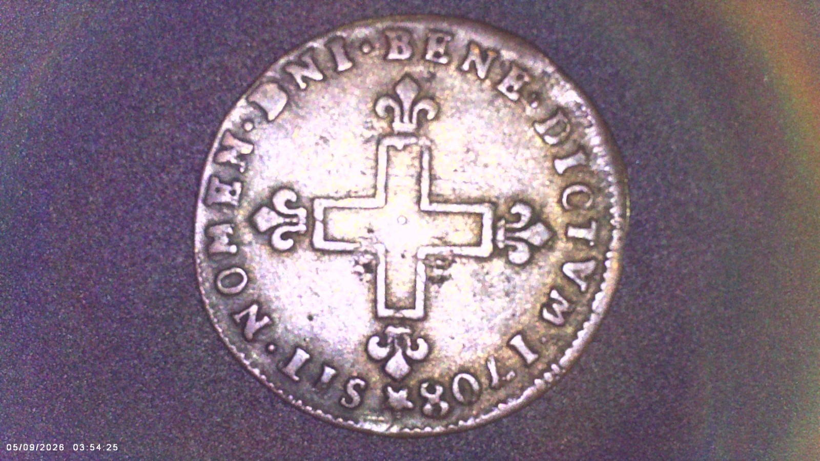 French denier 1708 2 gr xf circulated