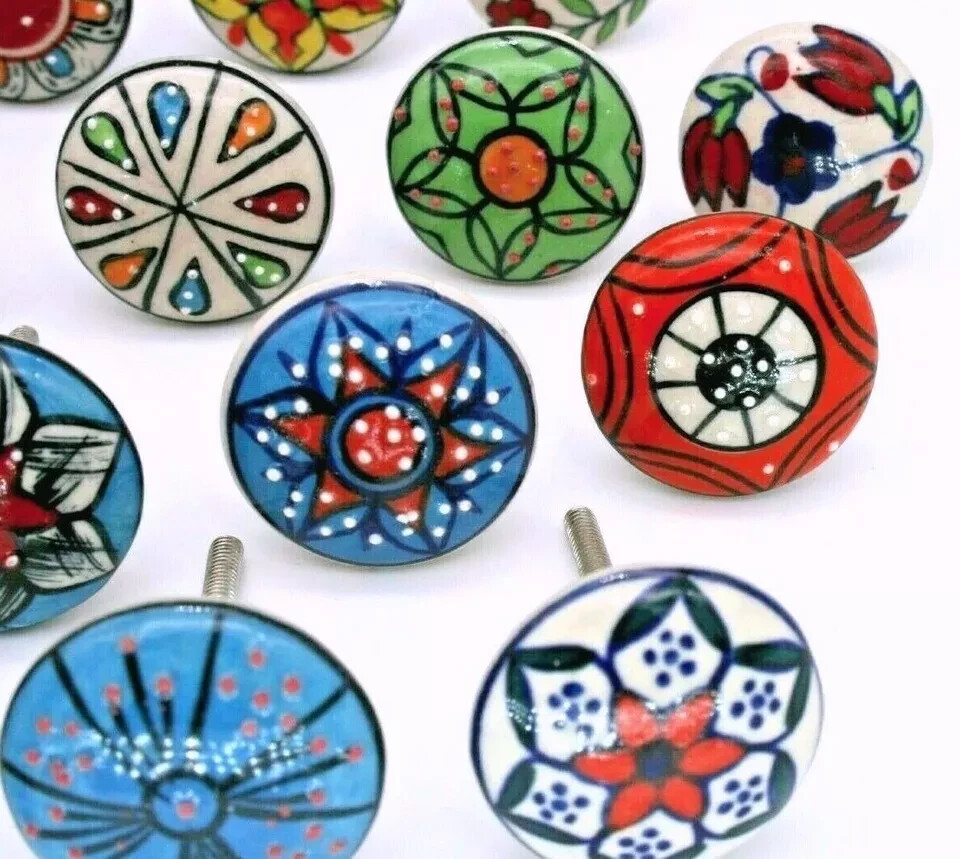 Wholesale Ceramic Knobs Hand Painted Lot Of 5 Pcs Cabinet Knobs Home Decorate