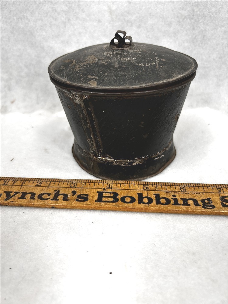 antique tin coverd bowl sugar early hand made 3.5 x 4 revolution original 1750