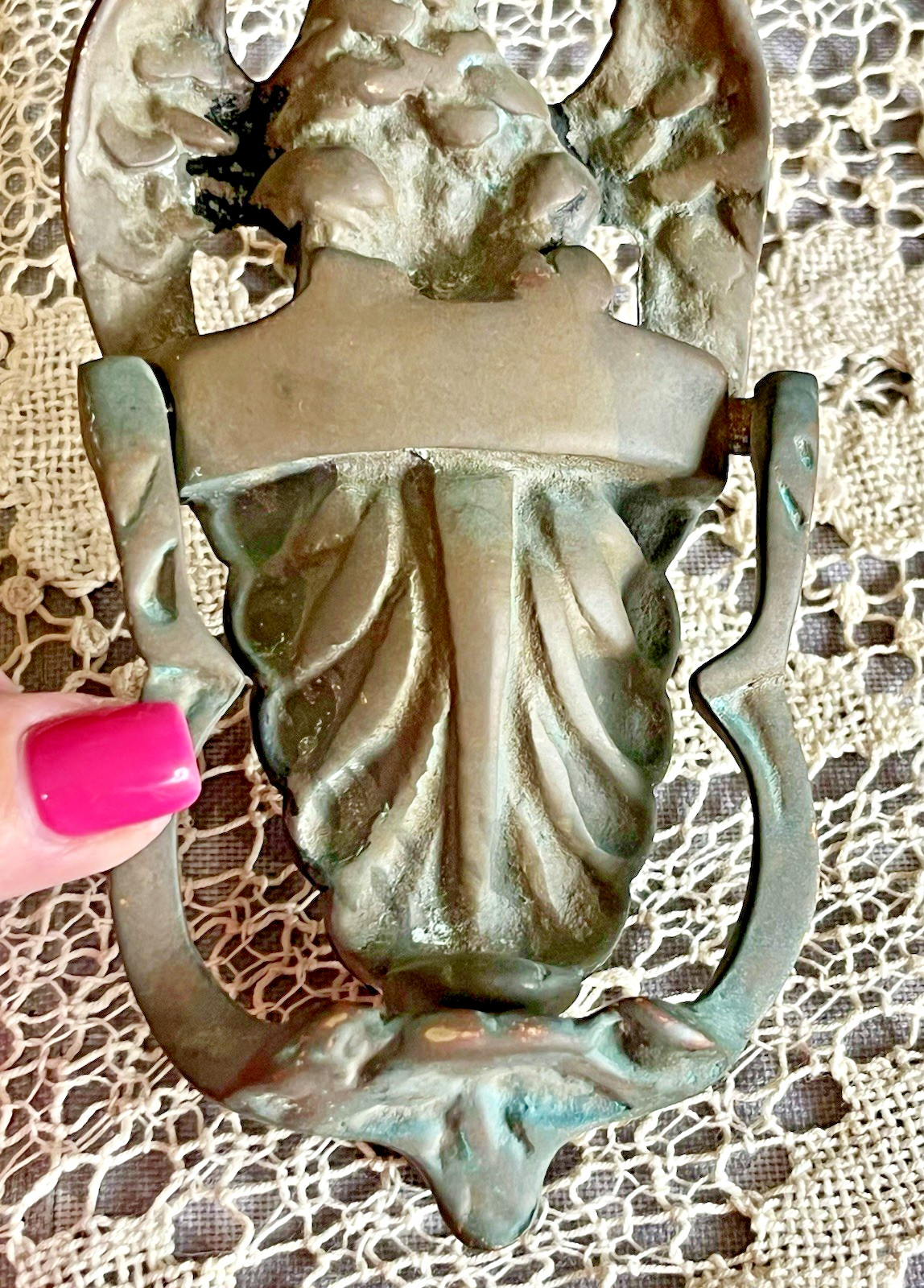VTG Bronze American Eagle Heavy Door Knocker Winged Patriot Patina w/ Hardware