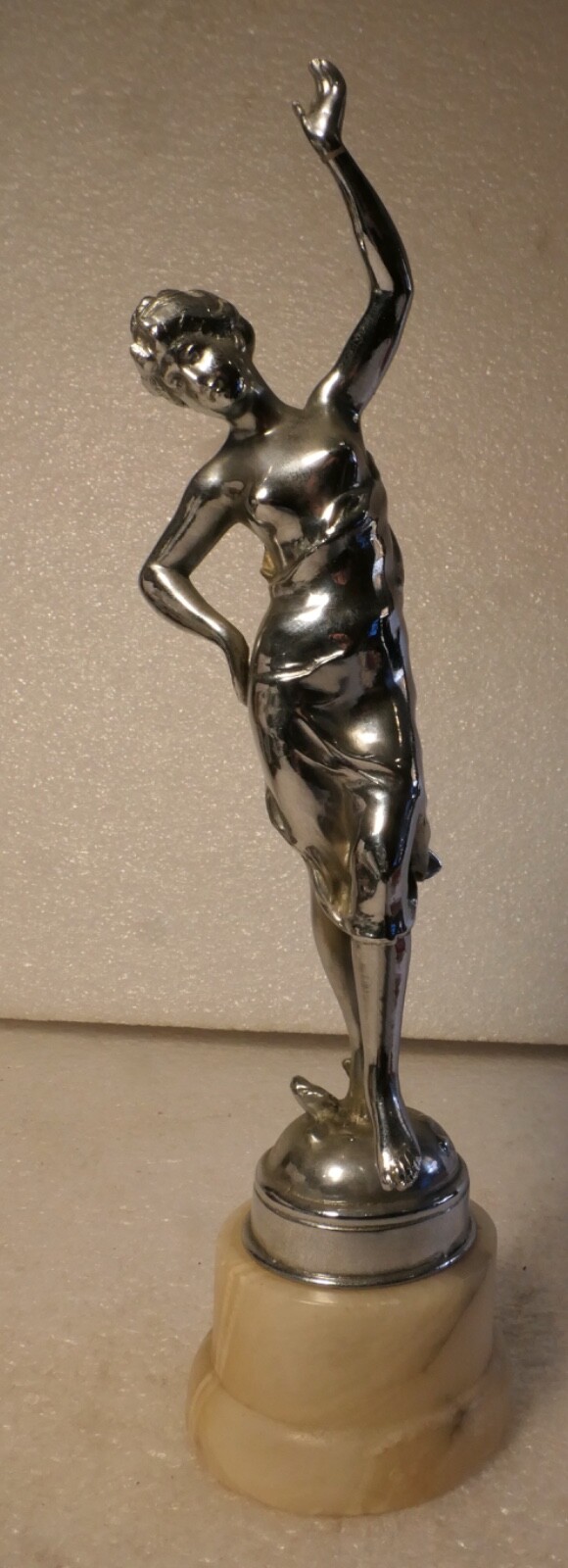 ART DECO NOUVEAU CHROME STATUE SEMICLAD NUDE WOMAN SEDUCTIVELY POSITIONED