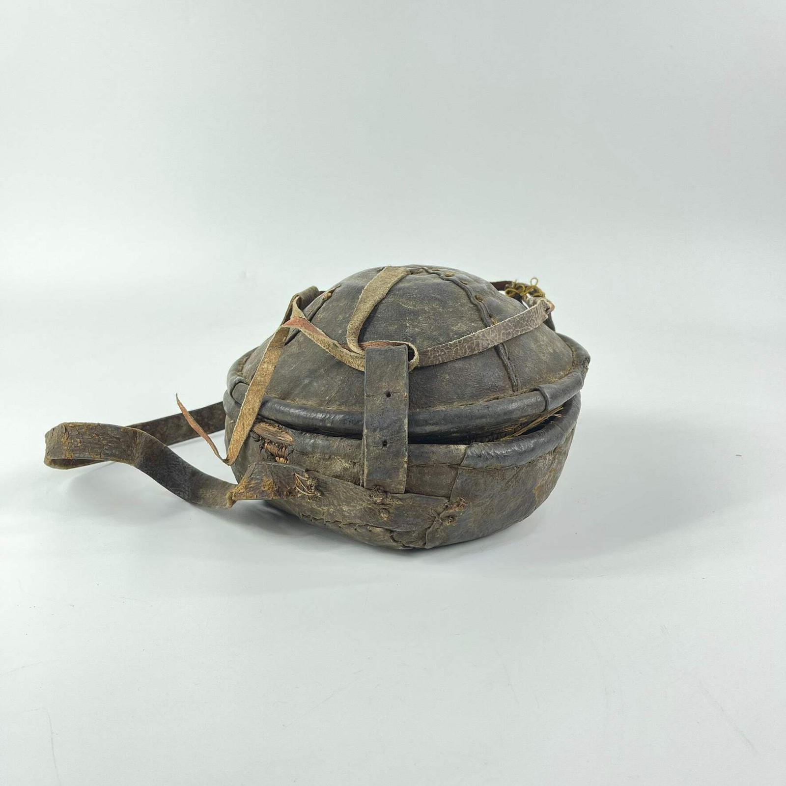 Small Mesob Lidded Leather Wrapped Lunch Basket Ethiopia