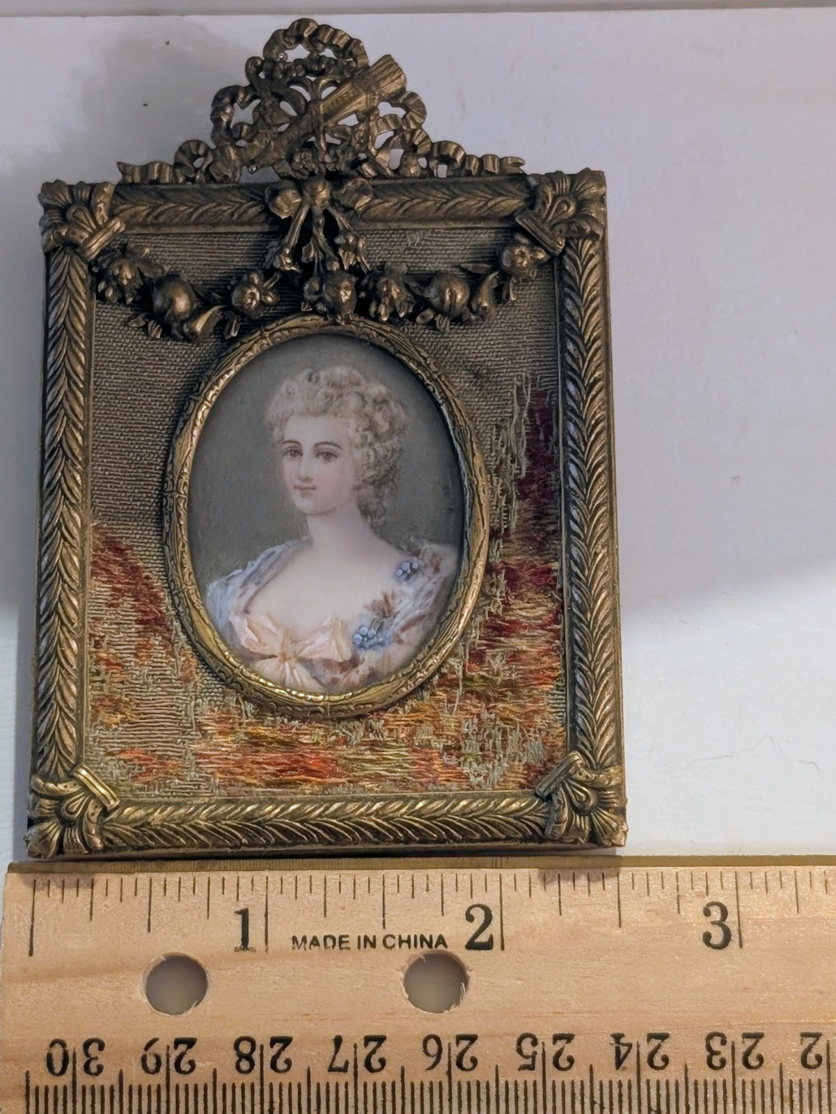 Antique Signed Portrait Miniature — French Court Lady, Louis XVI Gilt Frame