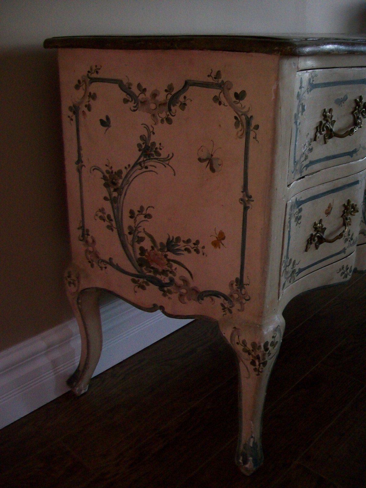 Italian Rococo Floral & Butterfly Painted Chest of Drawers – Mid 19th Century