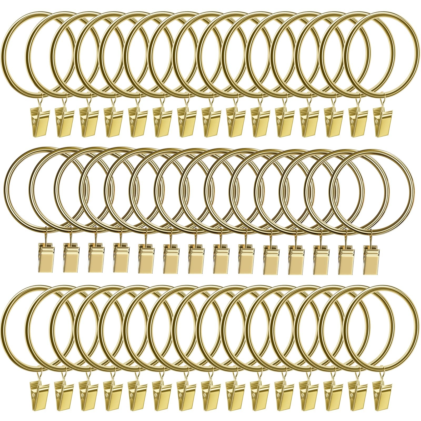 44 Pack Curtain Rings with Clips 2 inch Gold for Drapes 2”-44Pack,