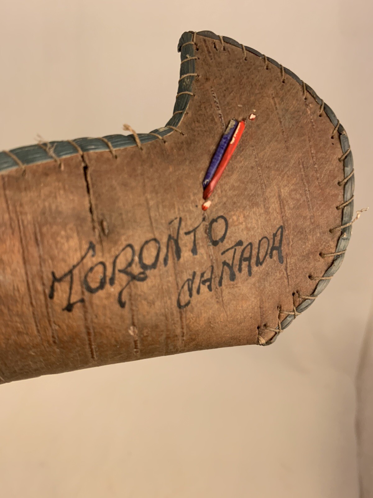 Antique Birch Bark Mini Canoe Toronto Canada. damage