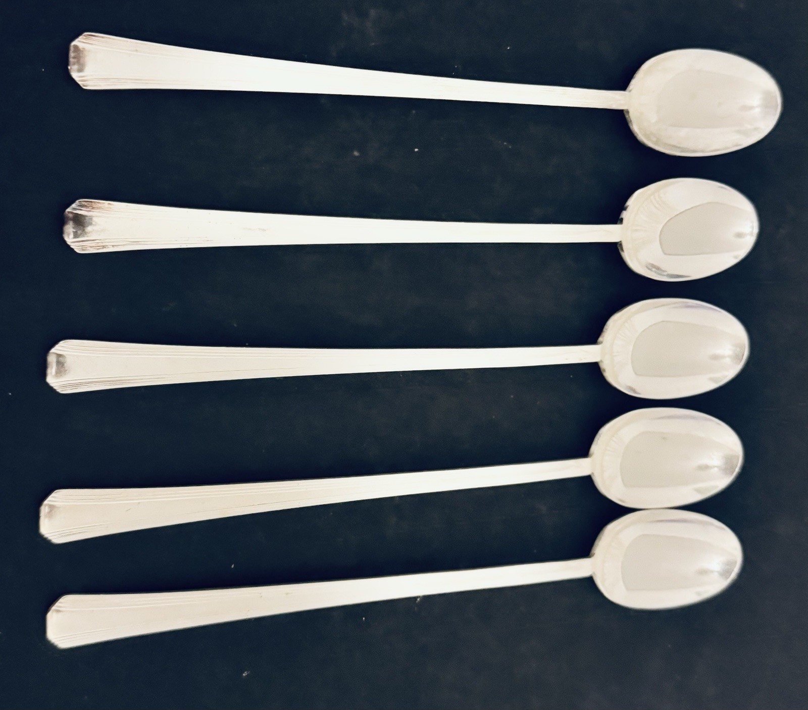 International Silver Five Iced Tea Spoons Broadway Pattern Art Deco 1940