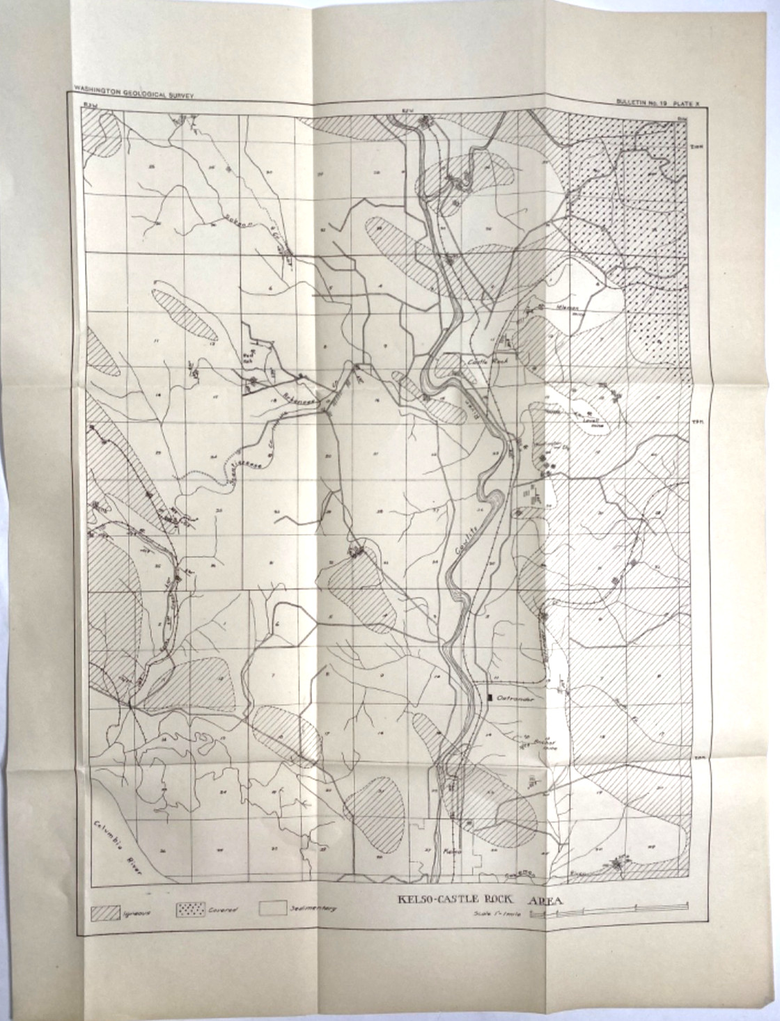 1919 KELSO-CASTLE ROCK – COWLITZ, WASHINGTON antique 14×18 folded geologic map