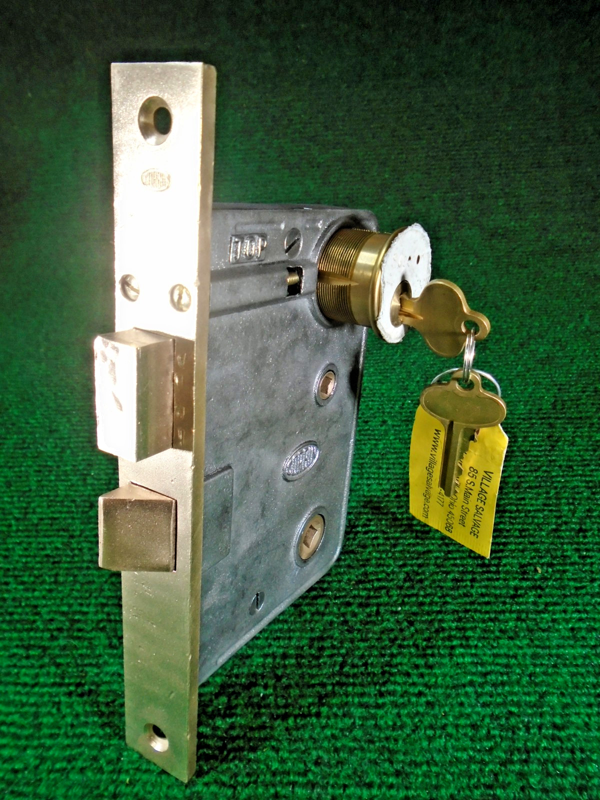 REMANUFACTURED CORBIN #1343 MORTISE LOCK w/KEYS, 2 3/4″ BS 7 7/8″ FACE (14419)