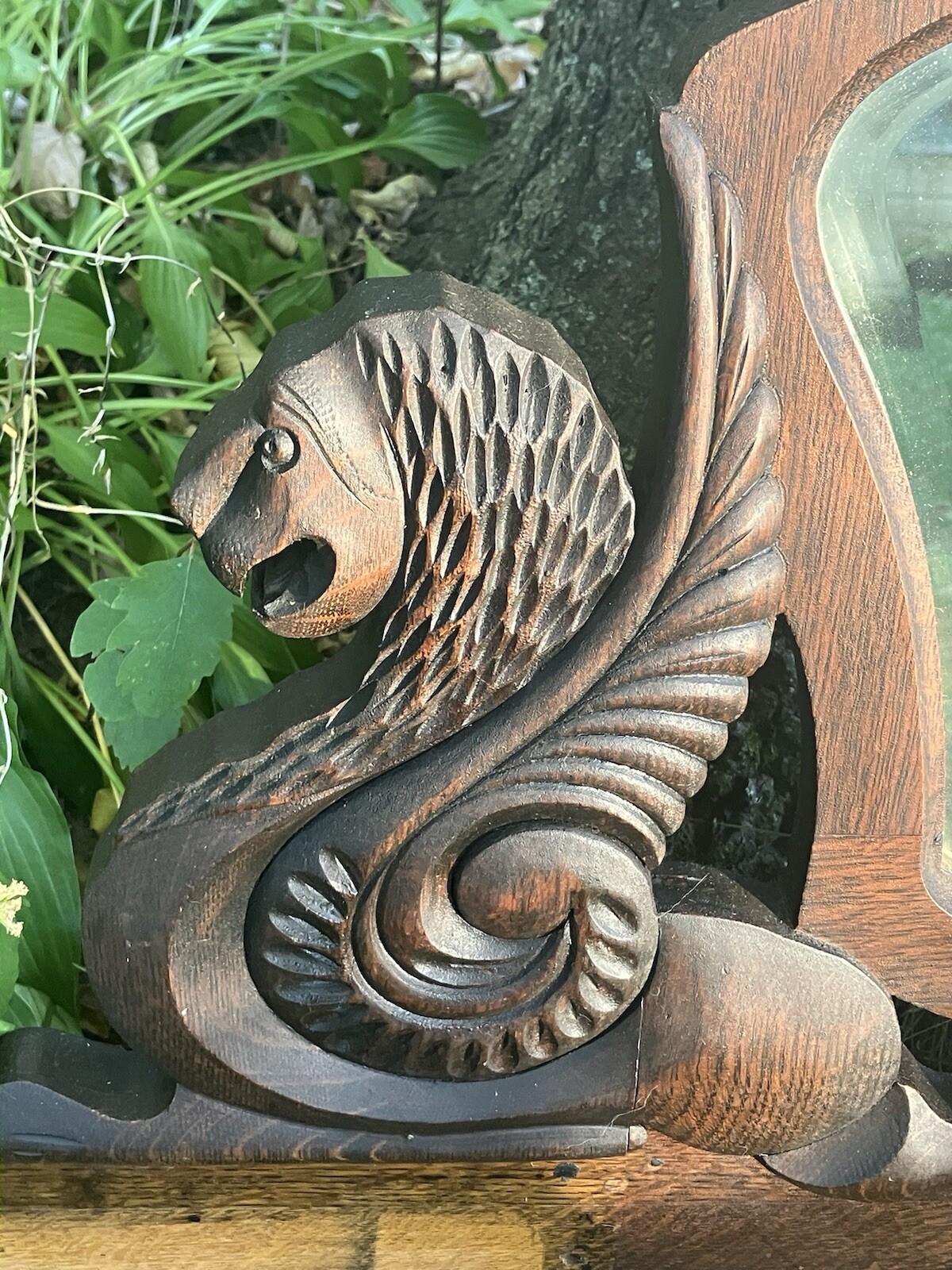 Victorian Wooden Antique Mirror Mythical Winged Griffins Architectural Salvage