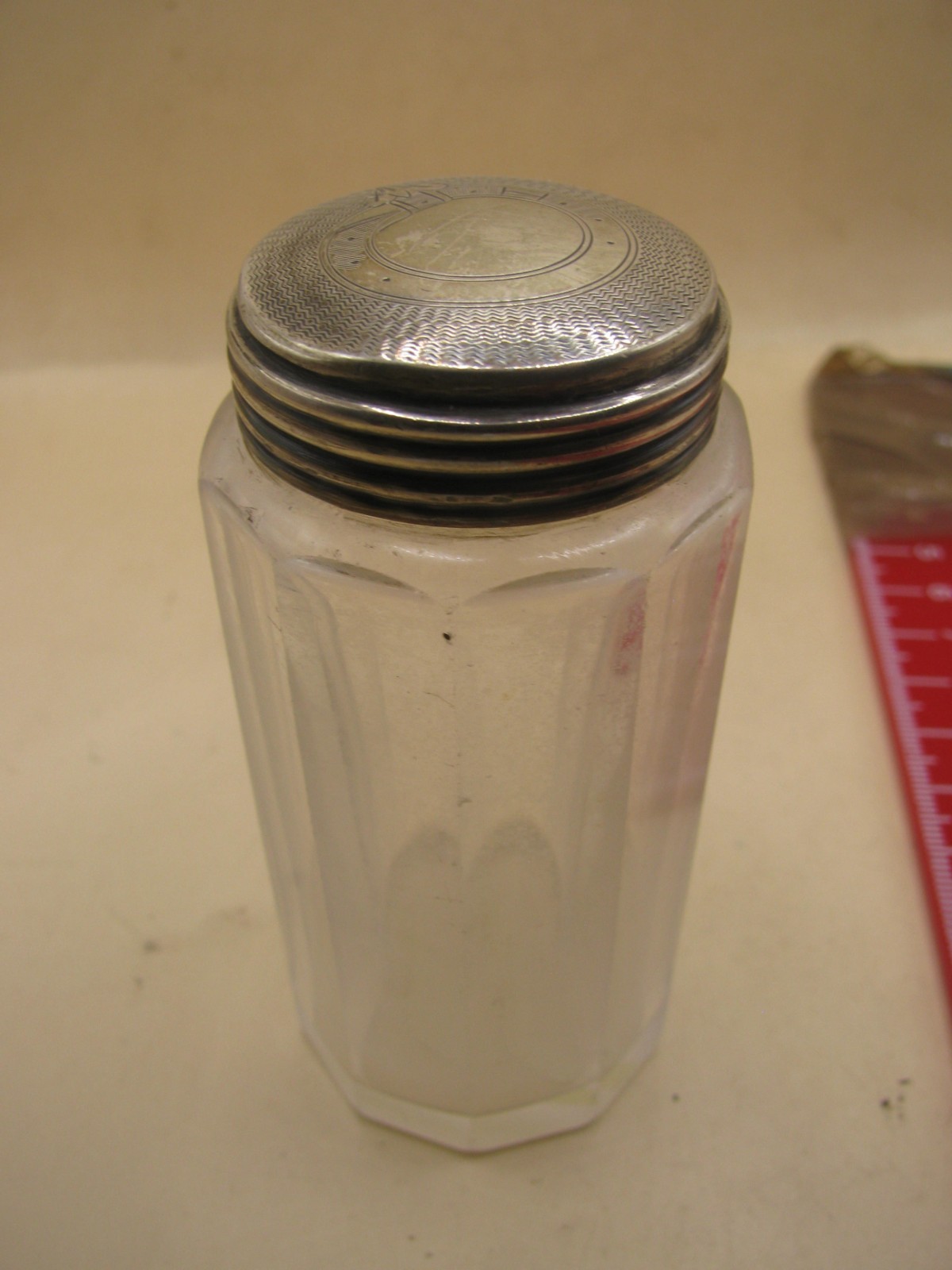 Antique Sterling Silver & Glass Circular Dressing Table Storage Box Vanity Jar