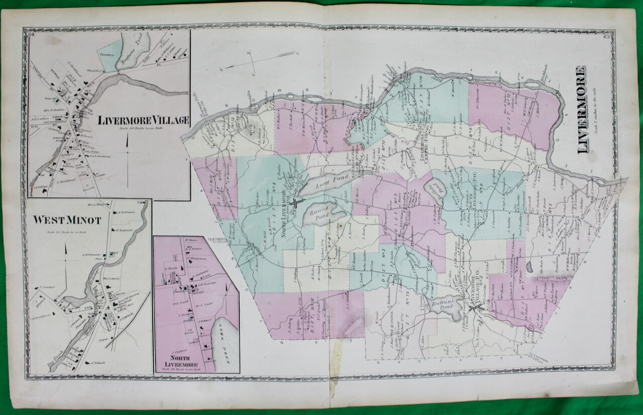 Original 1873 Sanford Everts & Co. Maine Androscoggin County Livermore Map