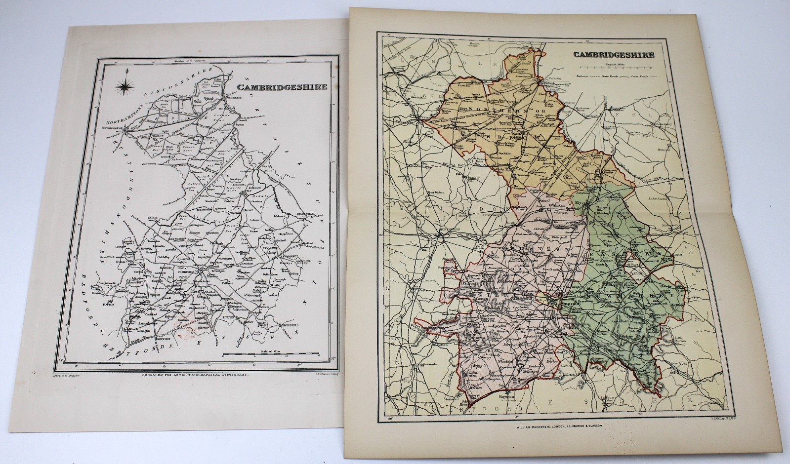 Vintage Antique 1848 & 1880 Maps Cambridgeshire Wisbech Newmarket Cambridge Fens