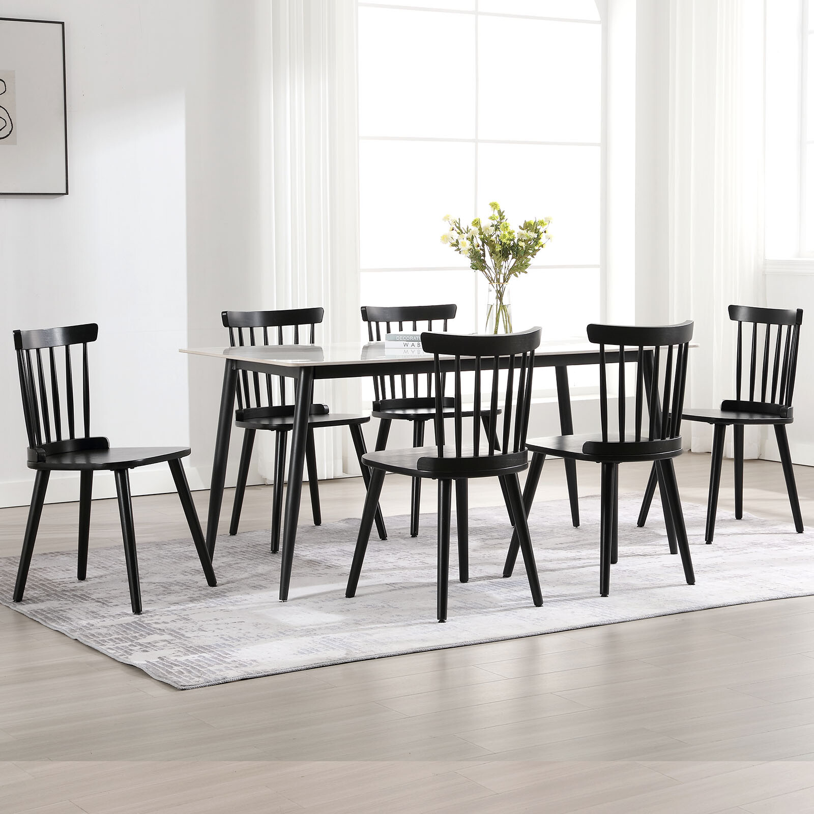 2/4/6pcs Windsor Chairs Solid Wood Armless Dining Chairs for Kitchen Living Room