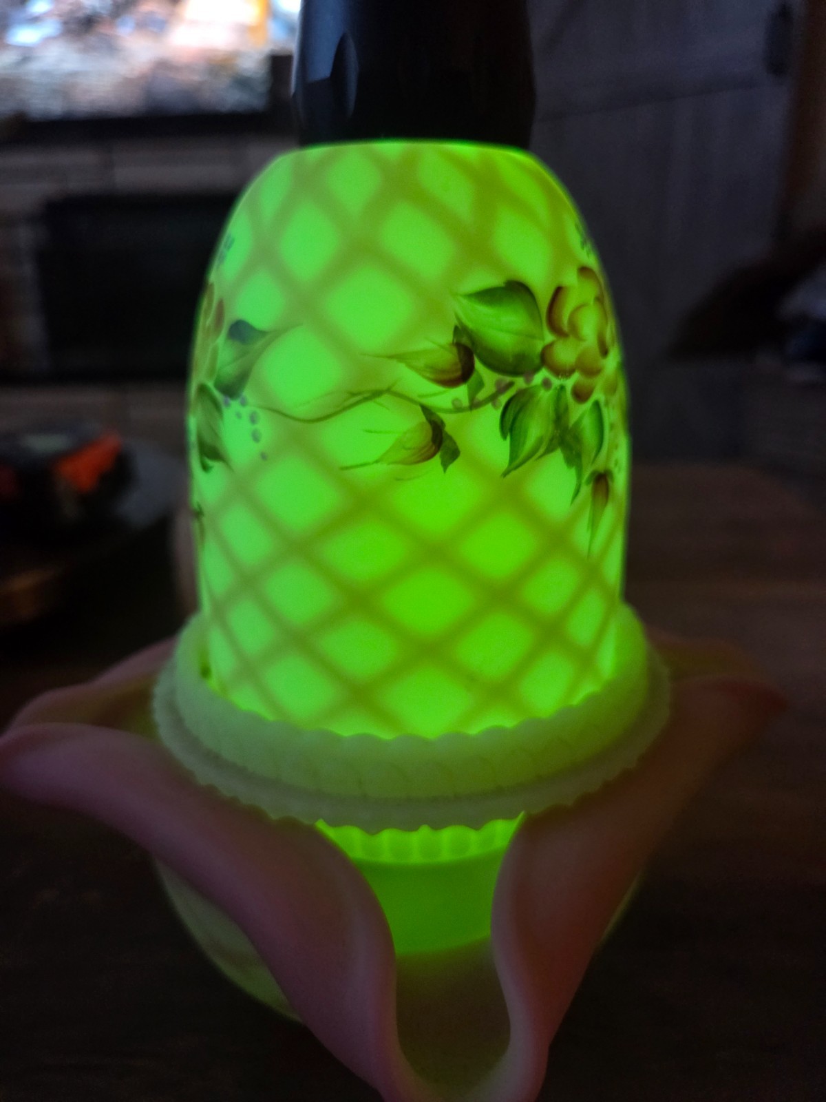 fenton burmese diamond optic hand painted 3 pc fairy lamp 7 inches tall 5 inches