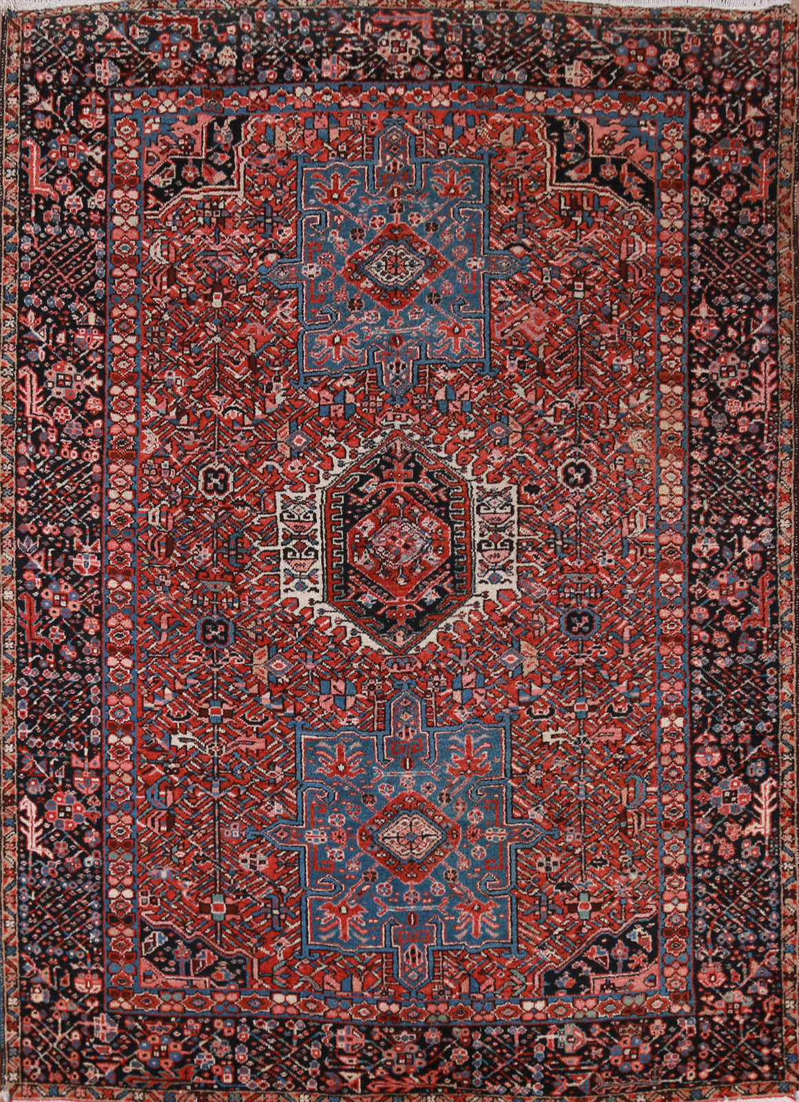 Tribal Geometric Gharajeh Vegetable Dye Traditional Hand-made Vintage Rug 5×6