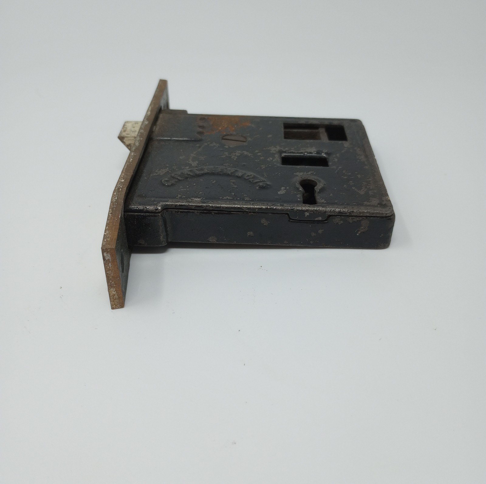 Antique Gilbert Cast Iron Mortise Lock With Eastlake Style Brass Plate 1876