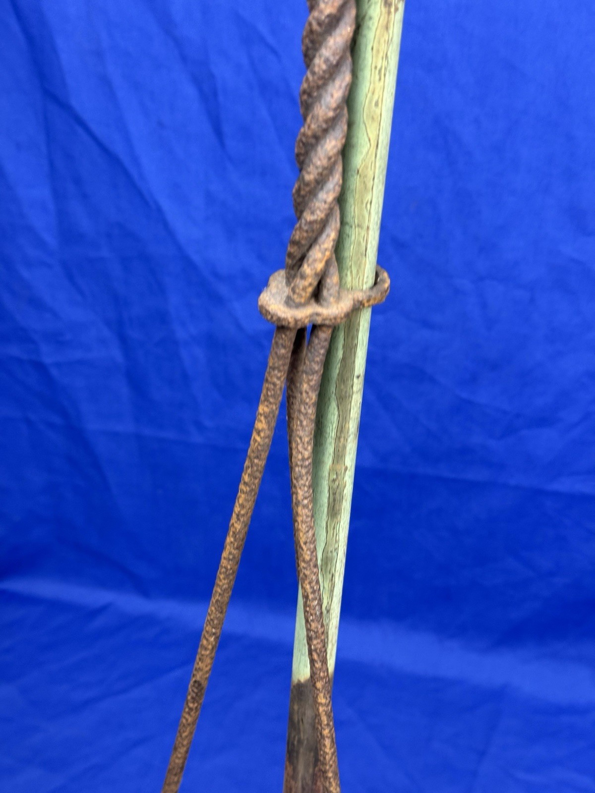 Antique Copper Lightning Rod w/ Braided Stand & 10 Sided White Milk Glass Ball
