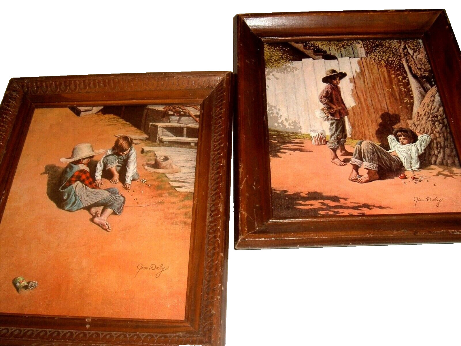 Vintage Framed Prints Tom Sawyer Huckleberry Finn Wood Tom Daly set of 2