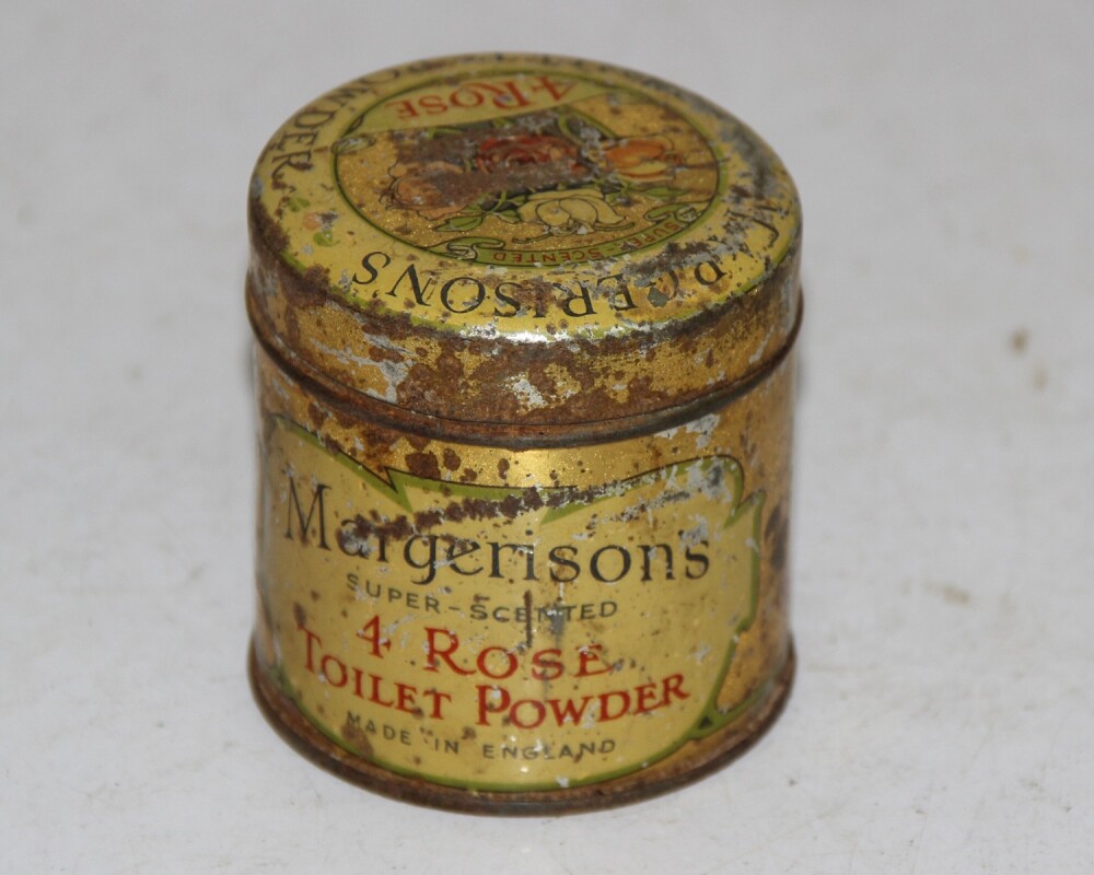 Vintage Margerison 4 Rose Toilet Powder Ad Litho Tin Box, England