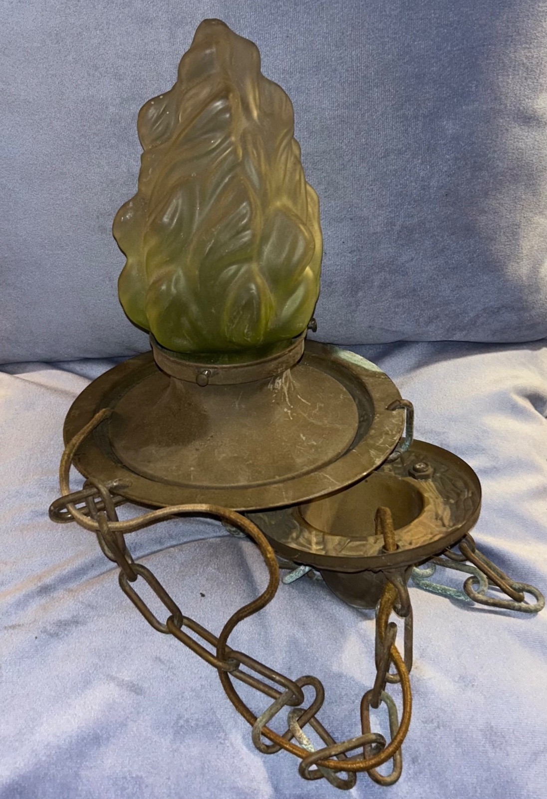 ART DECO NOUVEAU SINGLE LIGHT HANGING FIXTURE FLAME GLOBE 18 INCH CHAIN