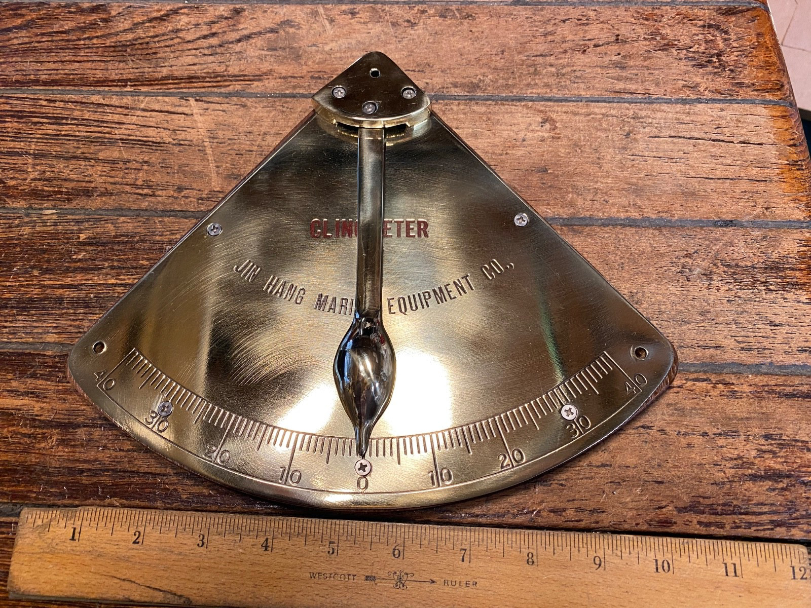 Vintage Wood and Polished Brass Ship’s Clinometer 10″ Wide 8″ Tall