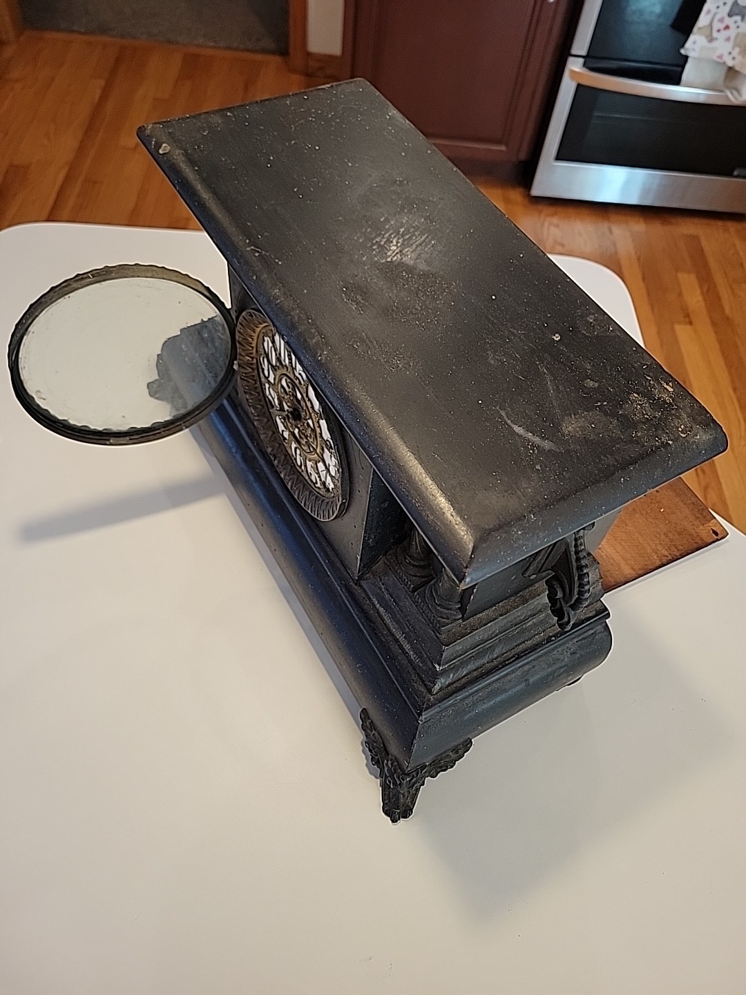 Antique Ebonized 4 Column Adamantine Mantle Clock – Parts or Repair – as found