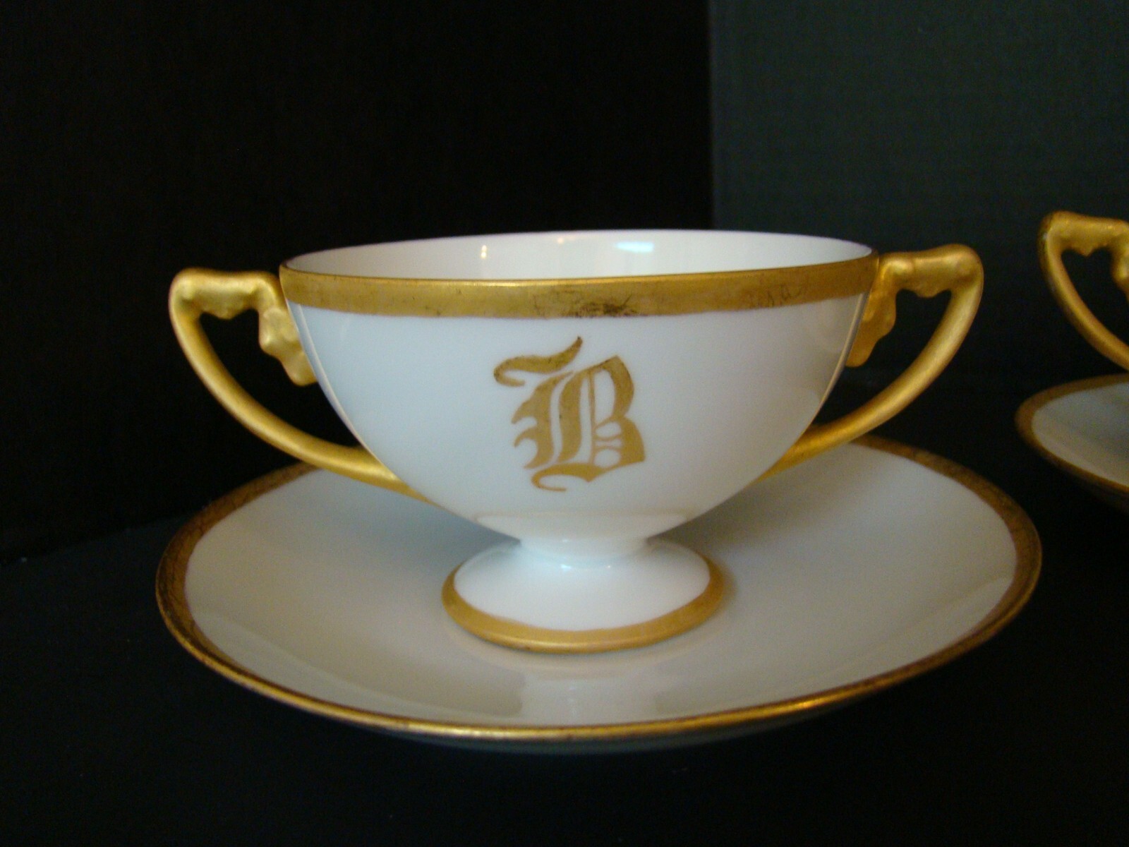 4 Hand Painted Rosenthal Consomme Cups/Saucers ca. 1914-15 “B” Monogram