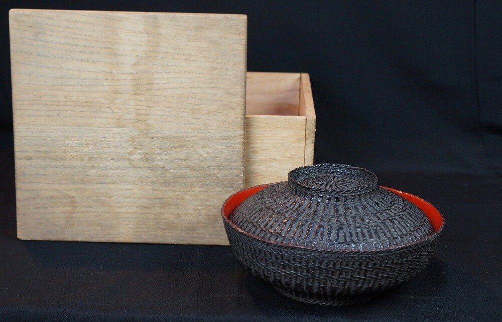 Antique Iremono Japanese woven bamboo lacquered craft 1800s lacquer craft