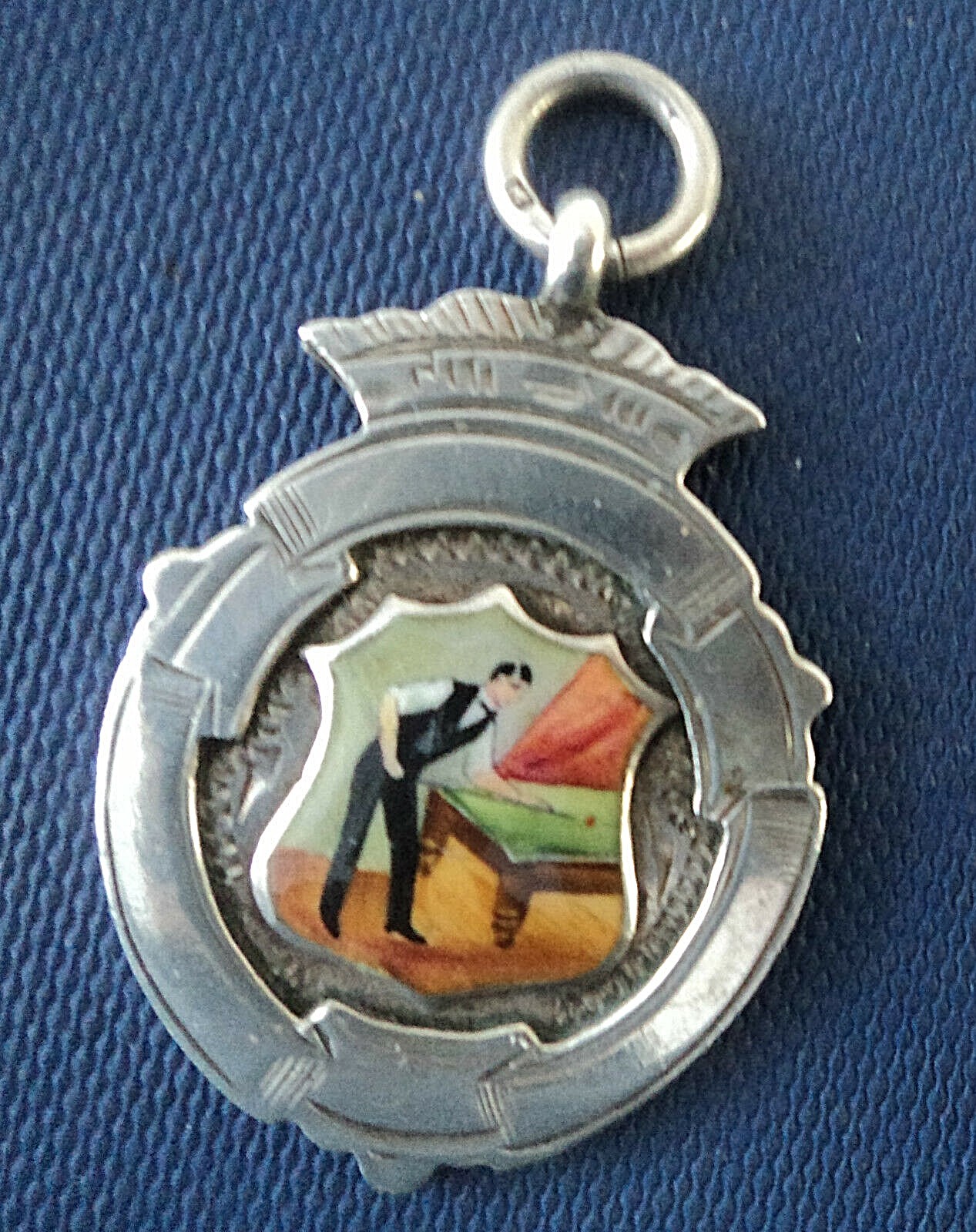 Silver Enamel Medal Snooker Billiards Stg hm 1924 Bugle St Austell Cornwall