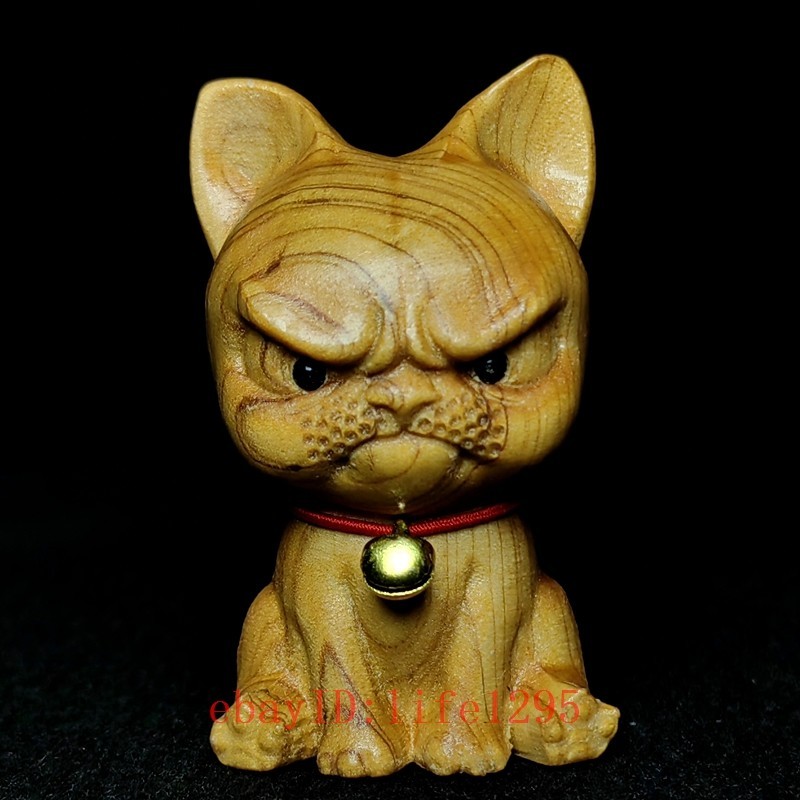 2.4 Inch Chinese Wood Carving Cute Dog ( French bulldog ) Desk Decoration Gift