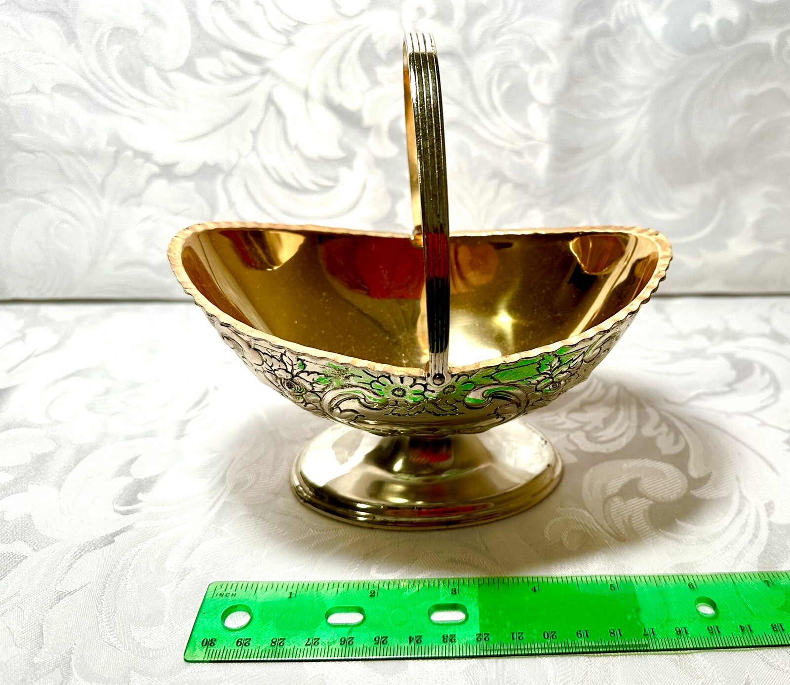 Ornate Silver Plated Engraved Bowl with Floral Scroll Design & Hallmarks