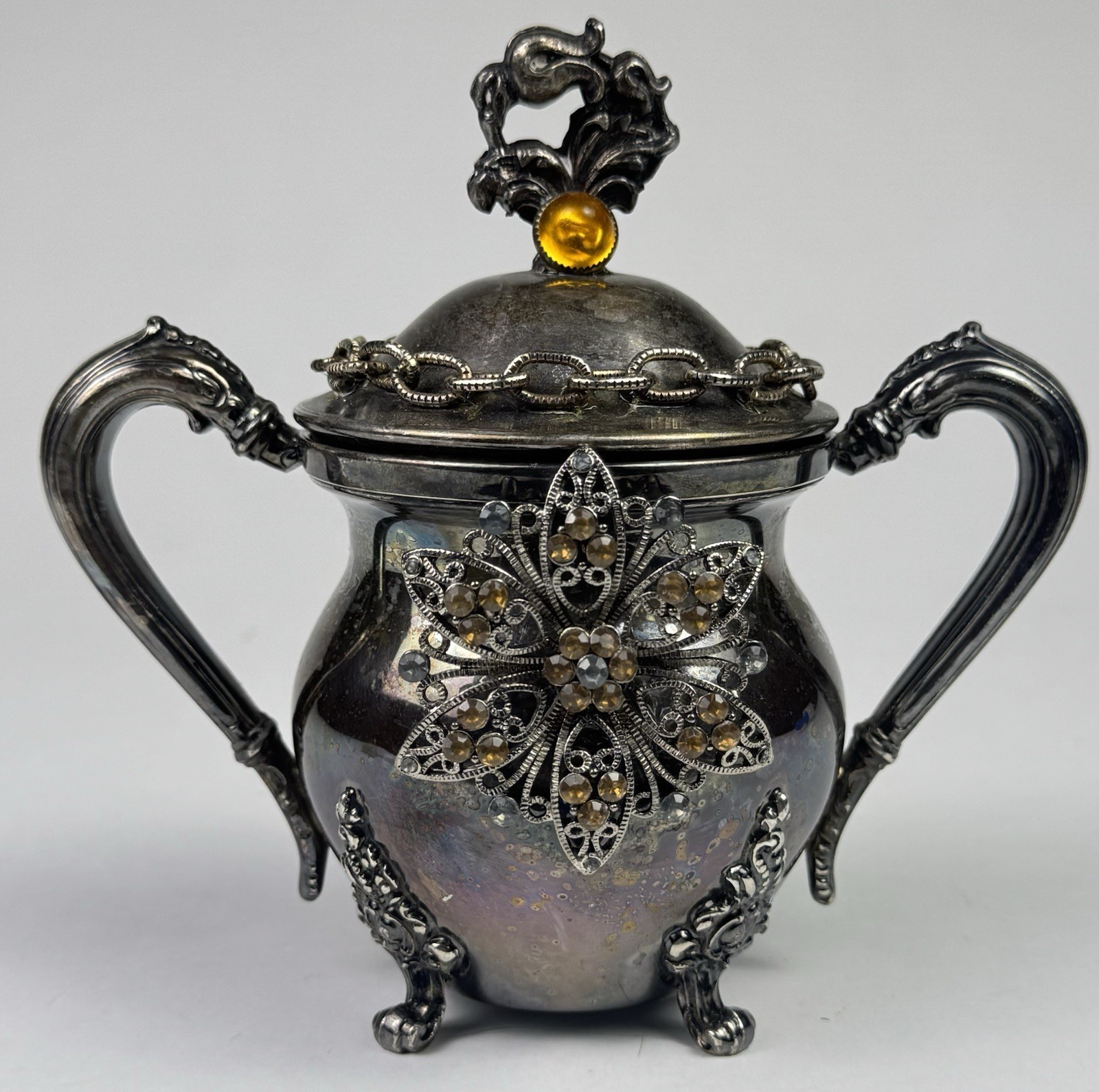 Vintage Sheets Jeweled Silverplated Sugar Bowl Rockford Silver 1875 1302