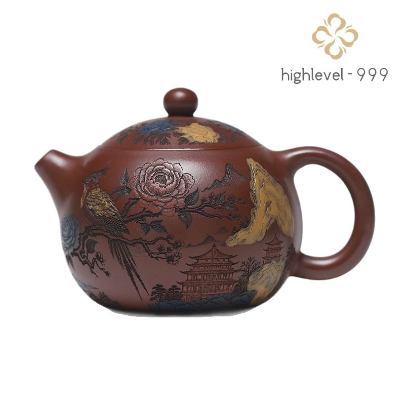 330ml Yixing Purple Clay Handcarved Peony Teapot Master Xishi Pot Tea Kettle