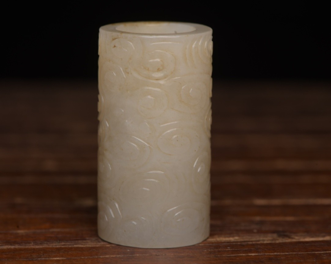 Chinese Nephrite Hand Carved Prosperity Pendant Bead Tube Amulet Talisman