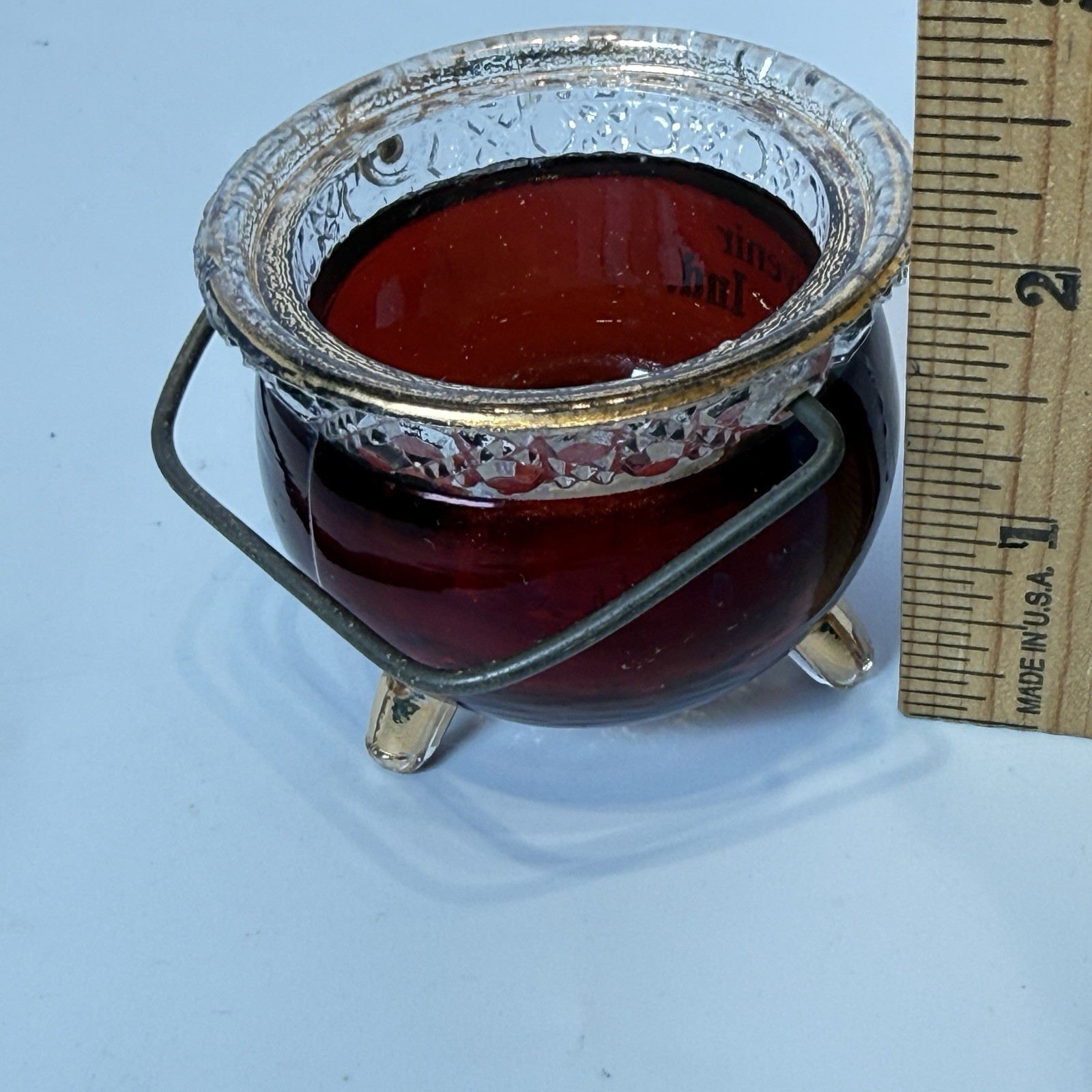 WABASH , INDIANA Antique Ruby Red Flash Souvenir Glass Trinket Candy Dish