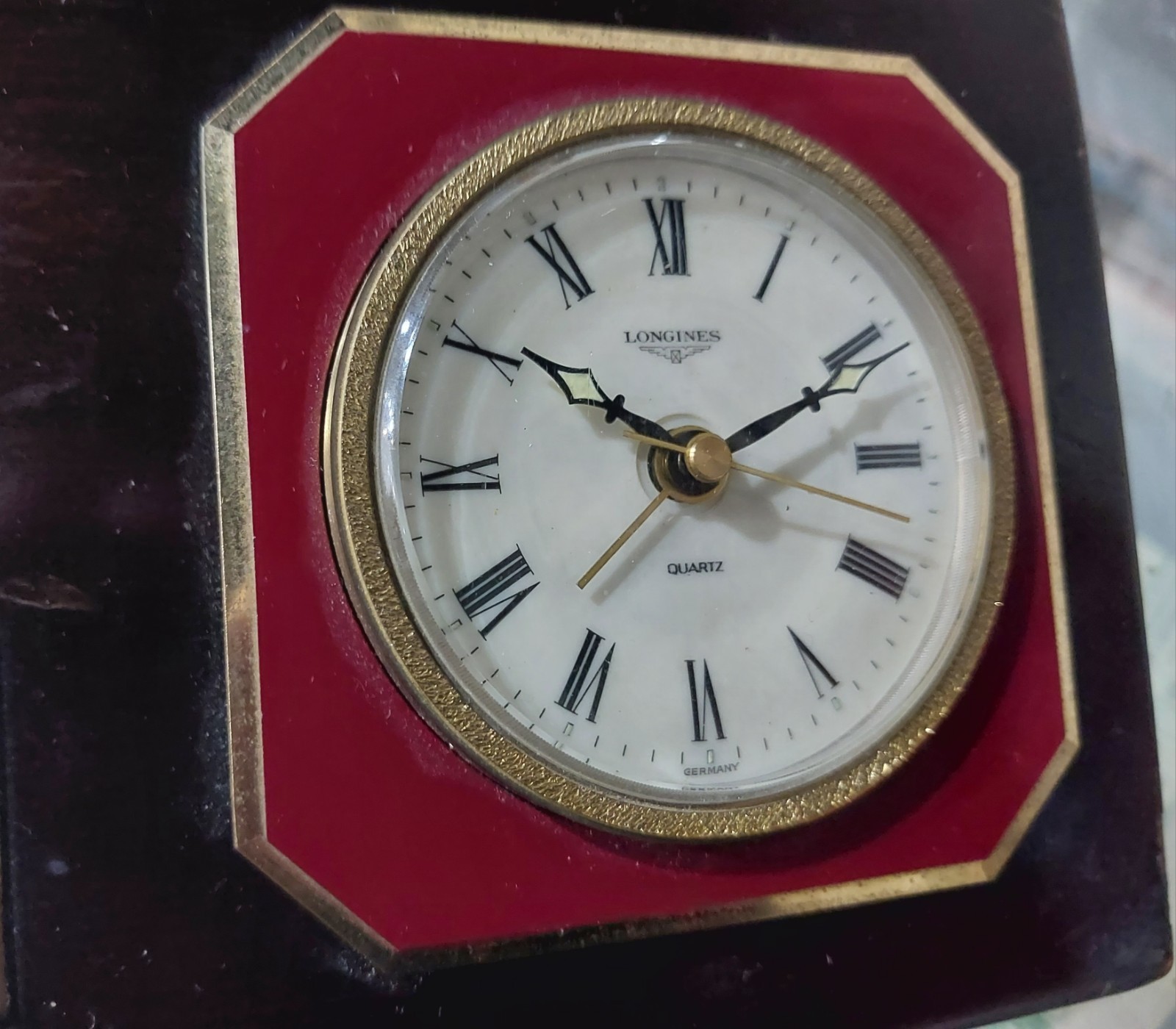 VINTAGE 1970 RARE LONGINES GERMAN DESK ENAMELED ALARM CLOCK WORKING