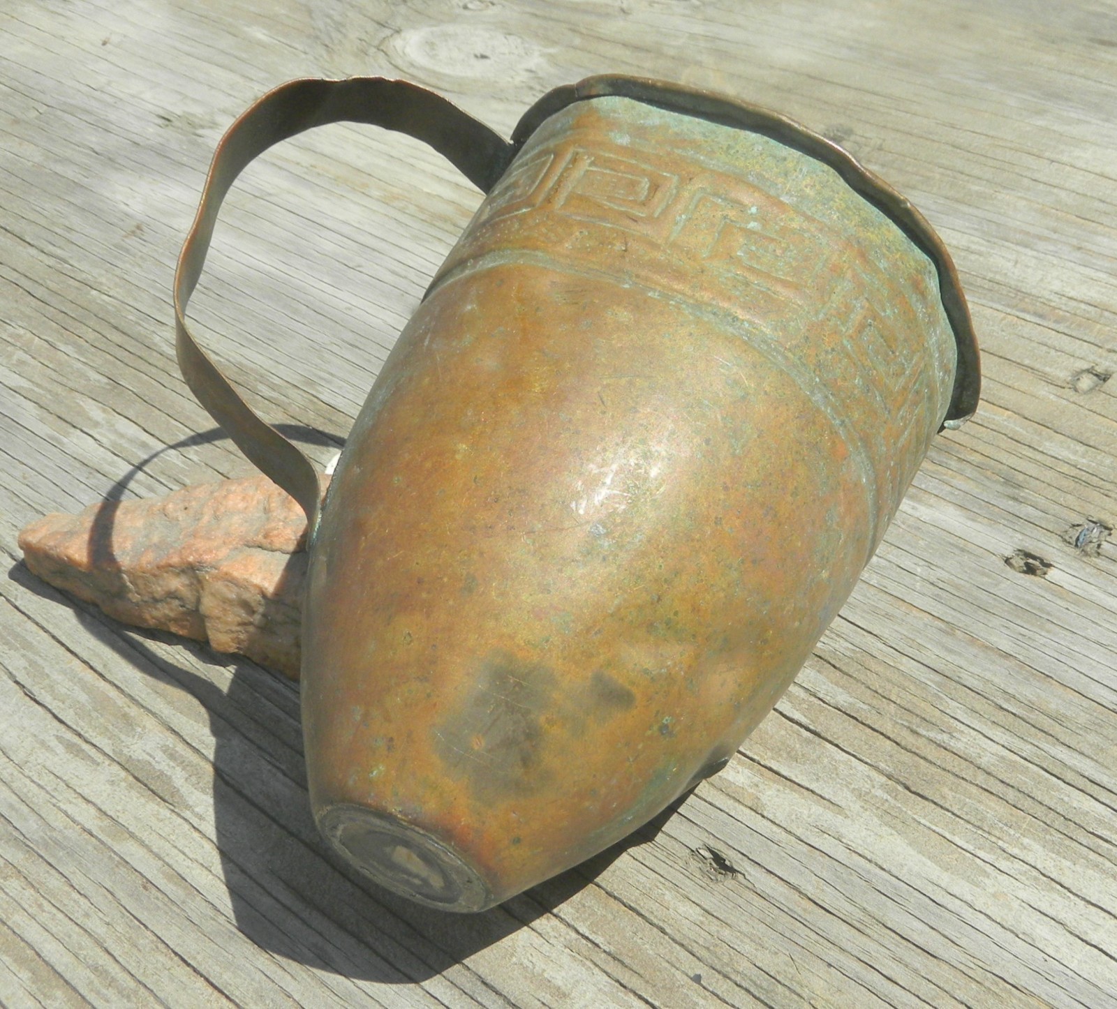 Copper/Bronze?/Beautiful ,Patina , Greek Keys, Un-Known Age and Origin,Beat-Up
