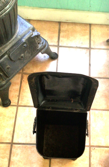 Antique scuttle bin,early american, Sidney Shepard Co. MFD,Buffalo,NY,tole paint