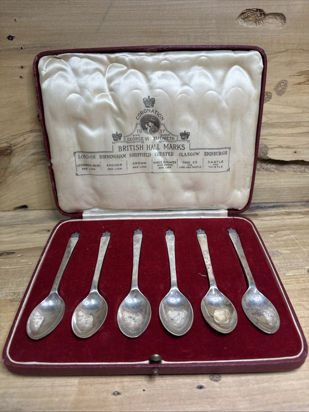 Set 6 1937 George VI & Queen Elizabeth Coronation Spoons – British Hall Marks SL