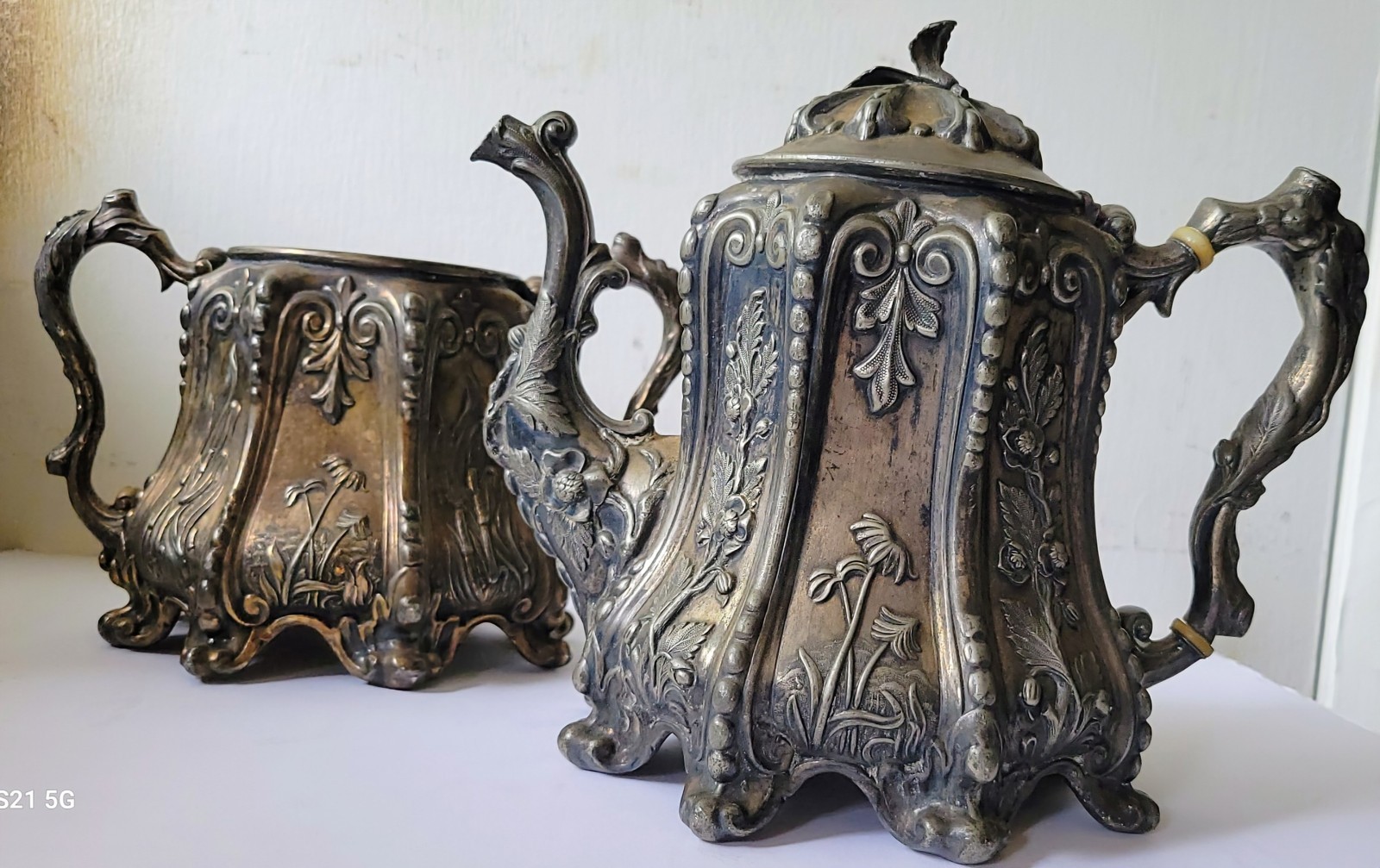 Aesthetic Tea Pot & Sugar James Dixon & Sons Victorian Silver Plated Britannia