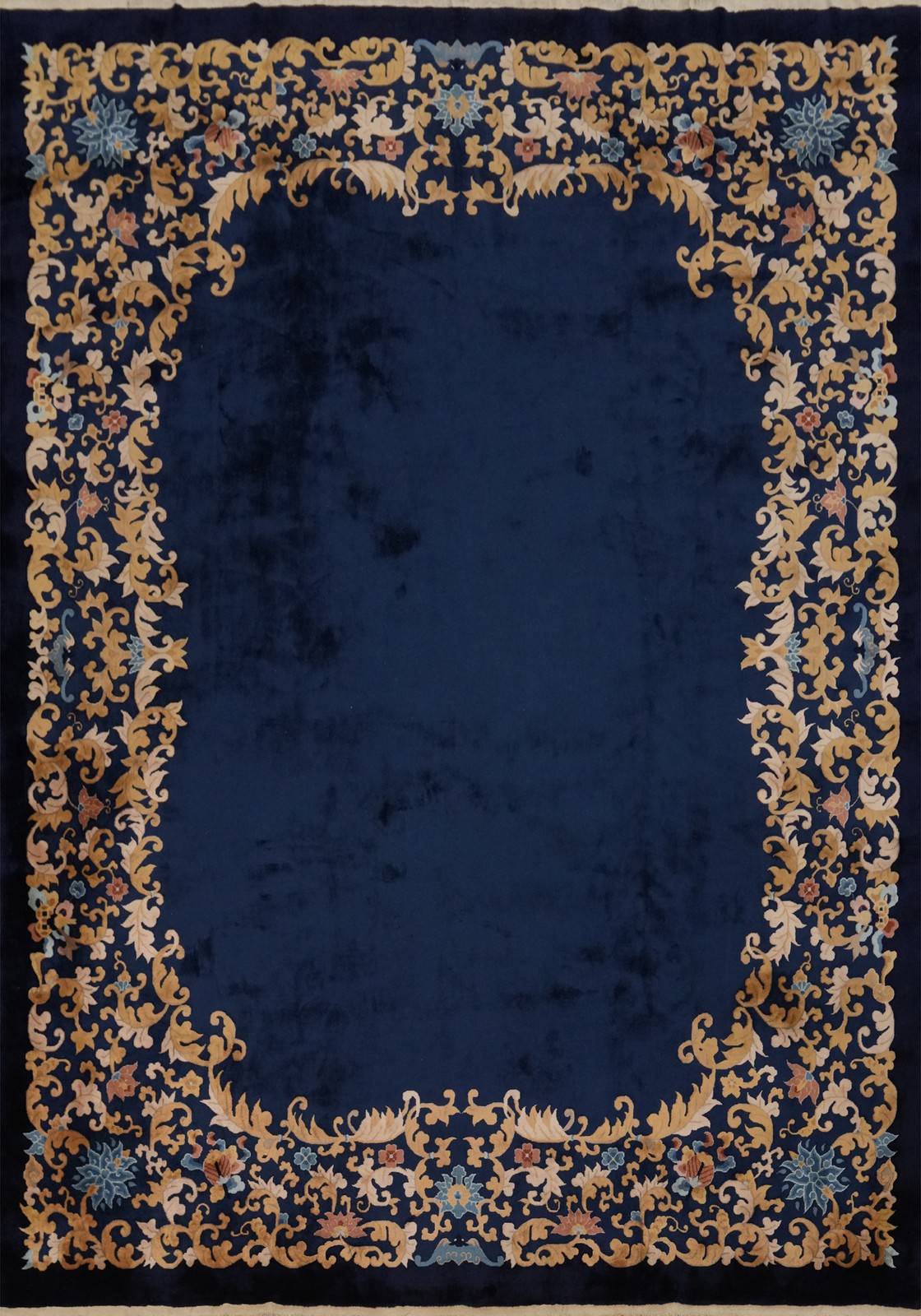 Vegetable Dye Art Deco Chinese Blue Wool Palace Size Rug Handmade Carpet 12×15