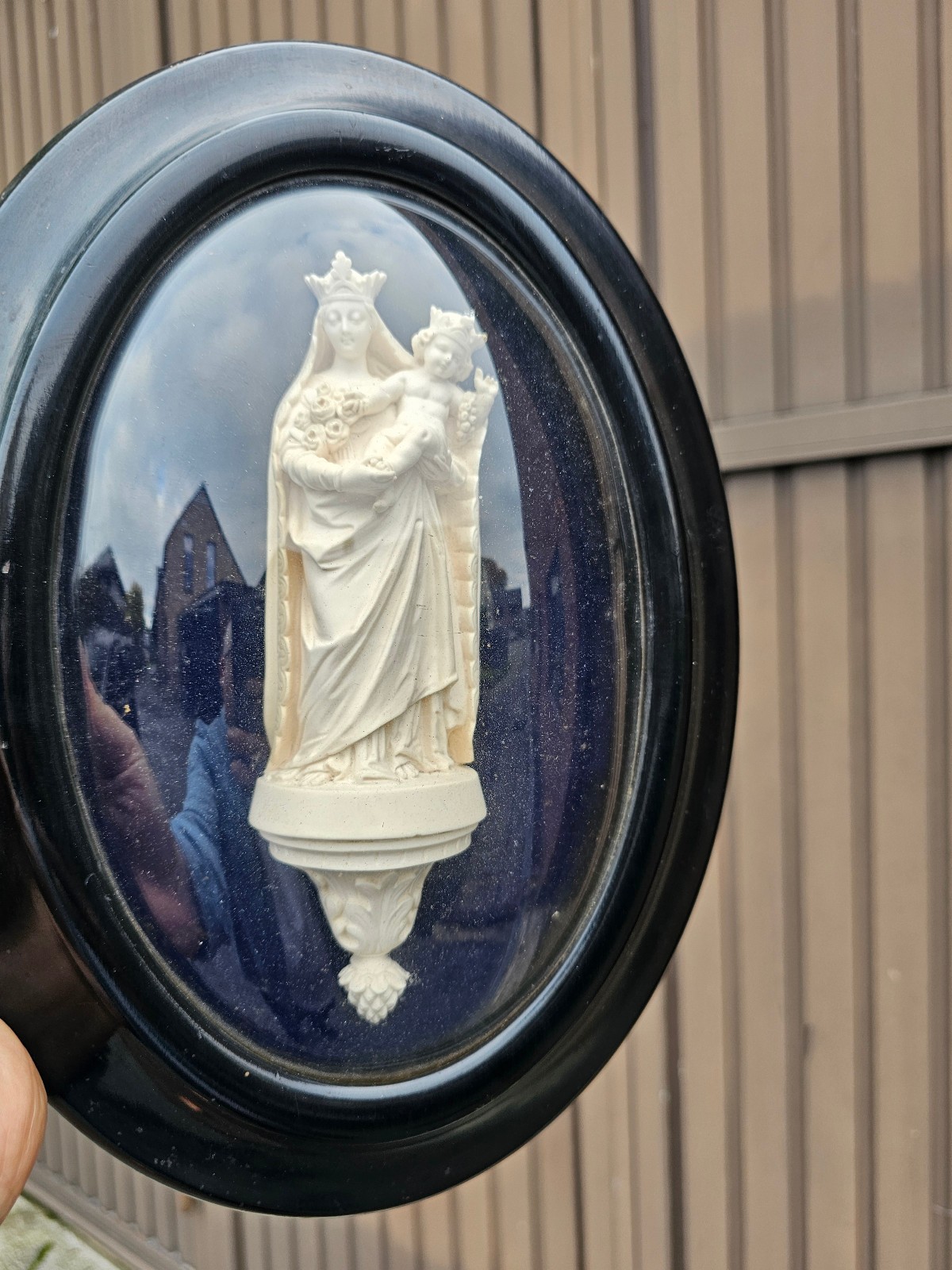 Antique meerschaum Virgin Mary Jesus Queen heaven bas relief religious plaque
