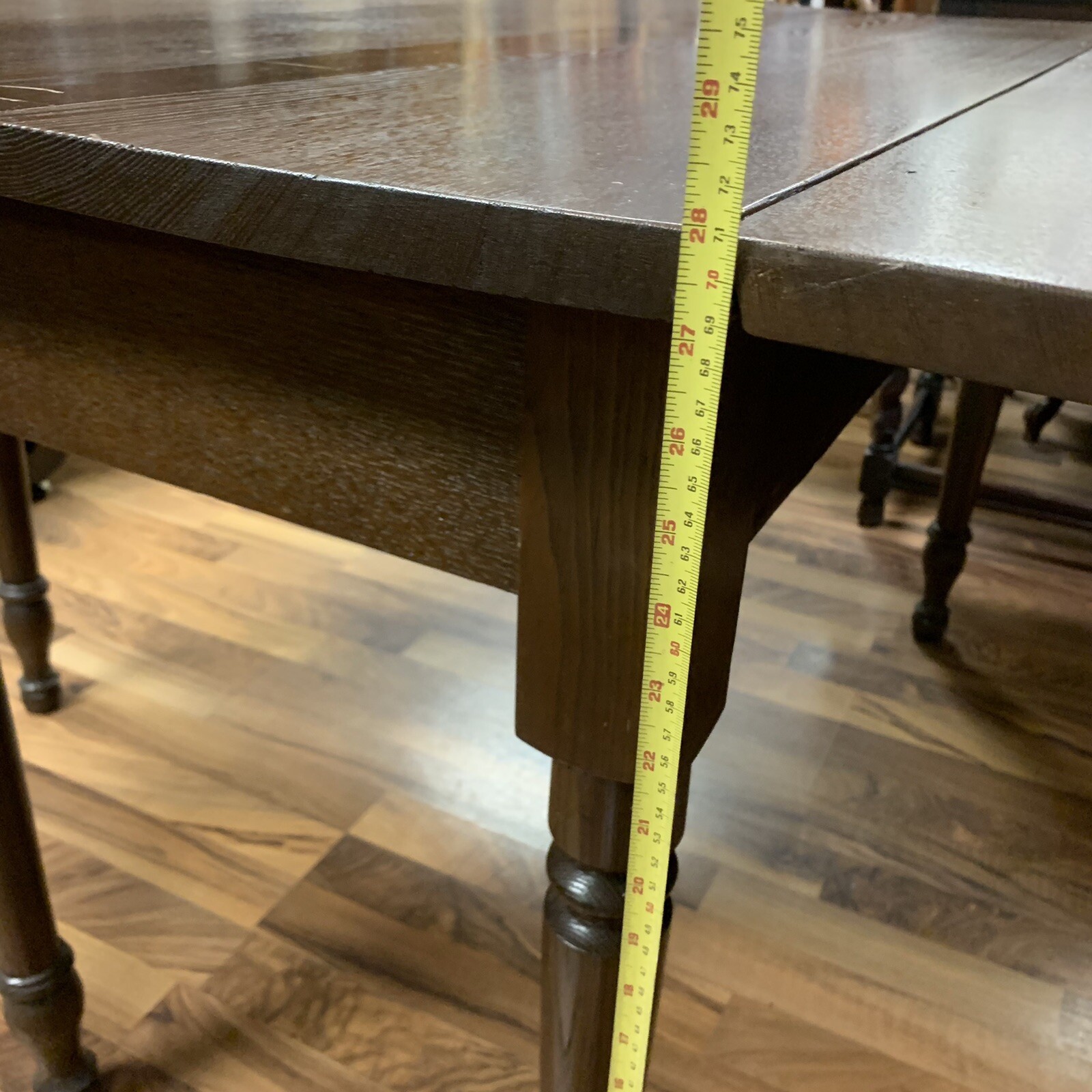 ATQ 1800s Primitive Hand Carved Solid Oak Wood Drop Leaf Table w/ Gate Legs 60”L