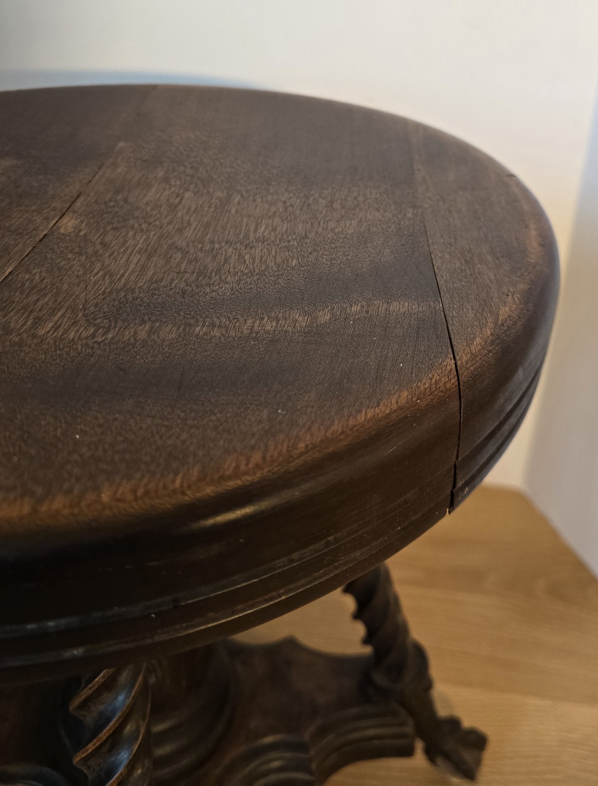 DWN•Vintage Antique TONK Wood Piano Stool Adjustable Height Claw Glass Feet